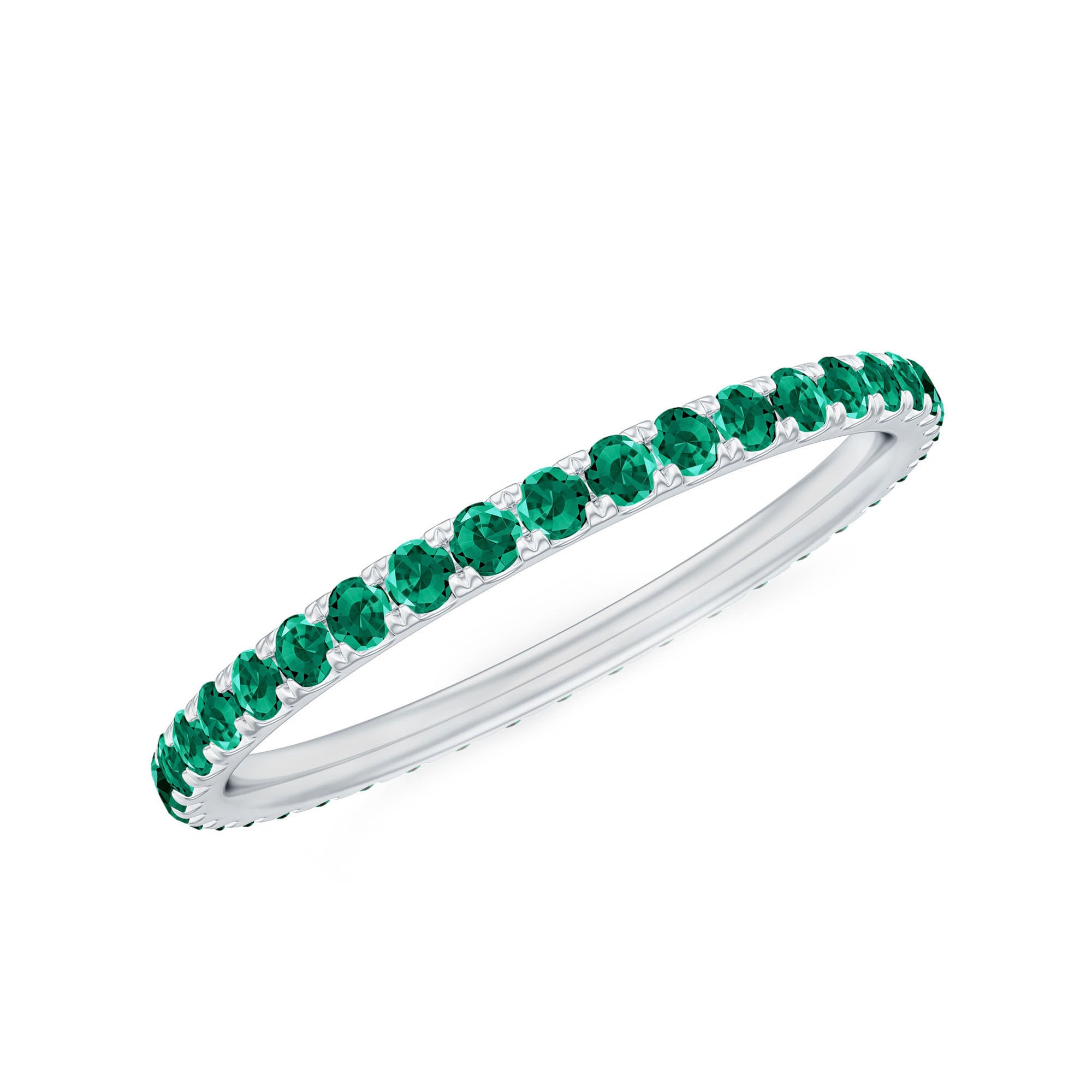 French Pave Set Lab Emerald Stackable Eternity Ring AAAA - Rosec Jewels