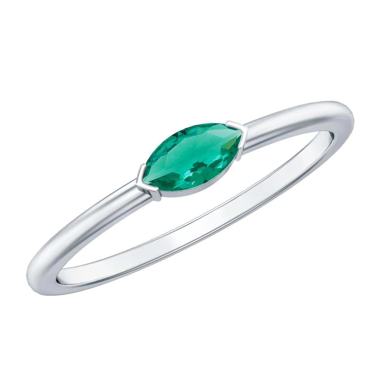 4X8 MM Marquise Lab Grown Emerald East West Promise Ring AAAA - Rosec Jewels