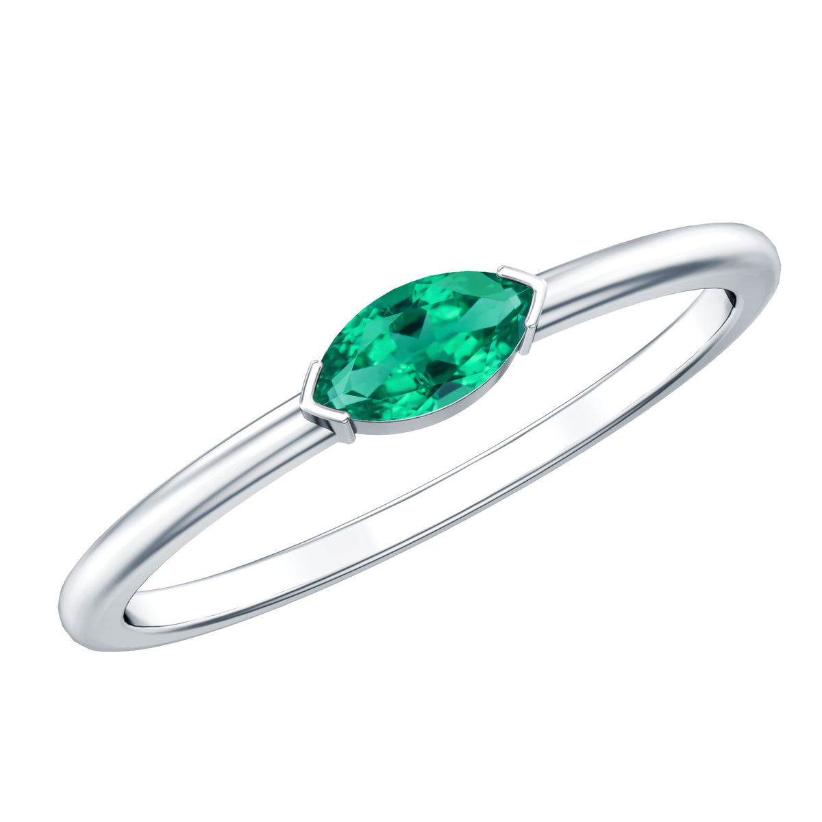 4X8 MM Marquise Lab Grown Emerald East West Promise Ring AAAA - Rosec Jewels