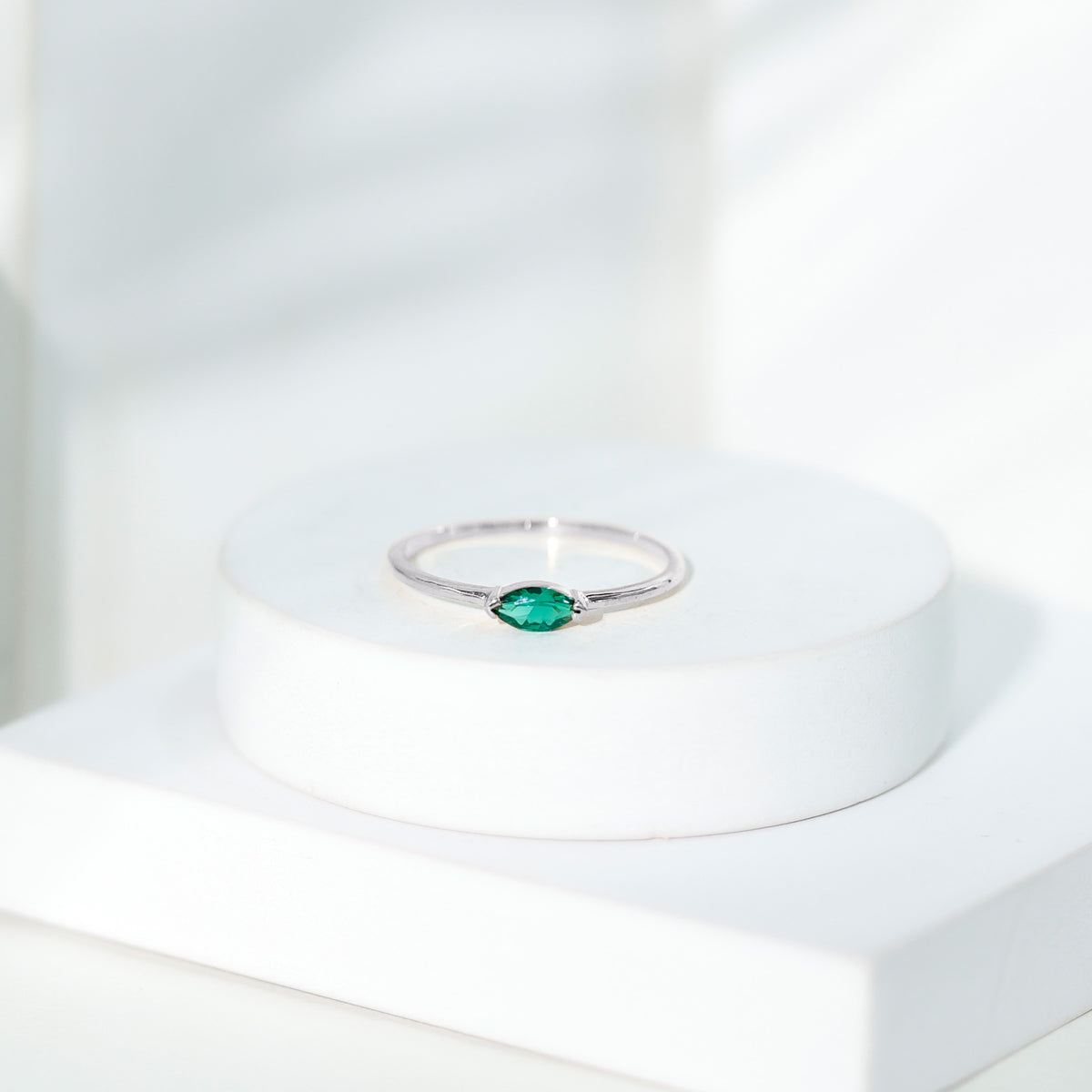 4X8 MM Marquise Lab Grown Emerald East West Promise Ring AAAA - Rosec Jewels