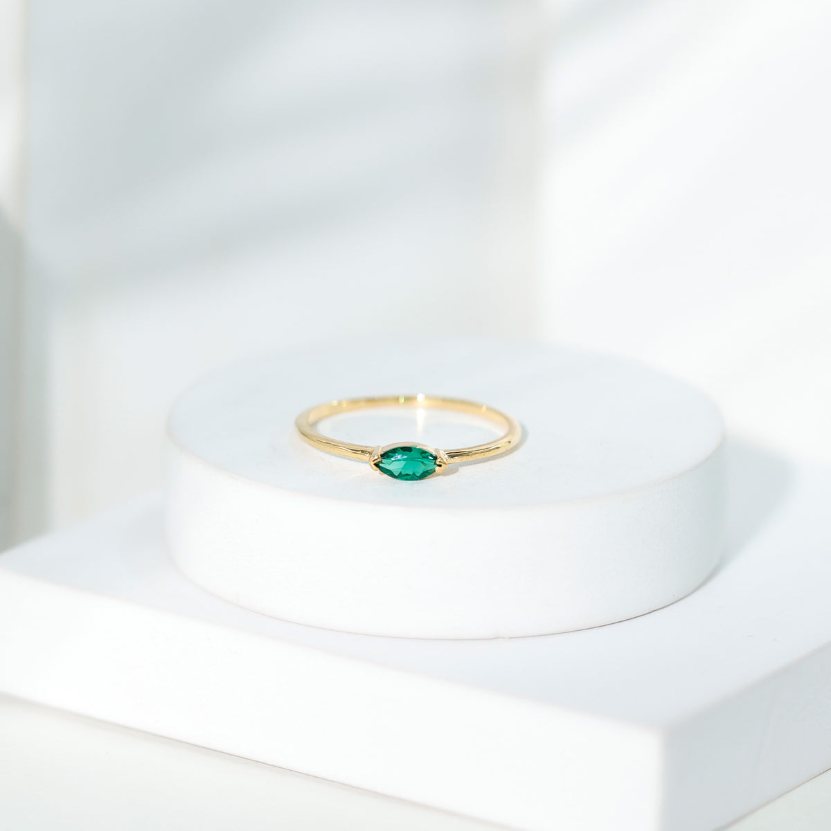 4X8 MM Marquise Lab Grown Emerald East West Promise Ring AAAA - Rosec Jewels