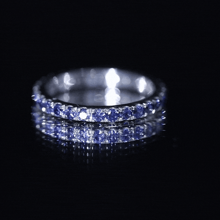 Certified Lab Created Blue Sapphire Full Eternity Stackable Ring AAAA - Rosec Jewels