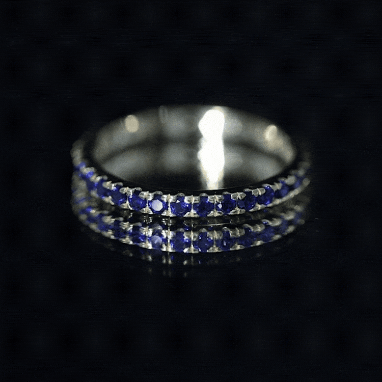 Certified Lab Created Blue Sapphire Full Eternity Stackable Ring AAAA - Rosec Jewels