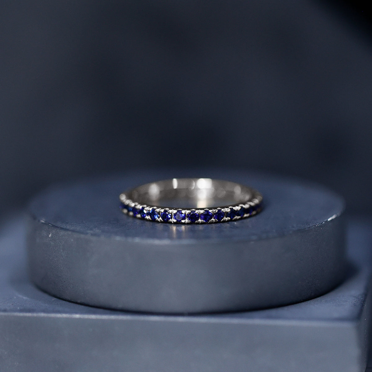 Certified Lab Created Blue Sapphire Full Eternity Stackable Ring AAAA - Rosec Jewels