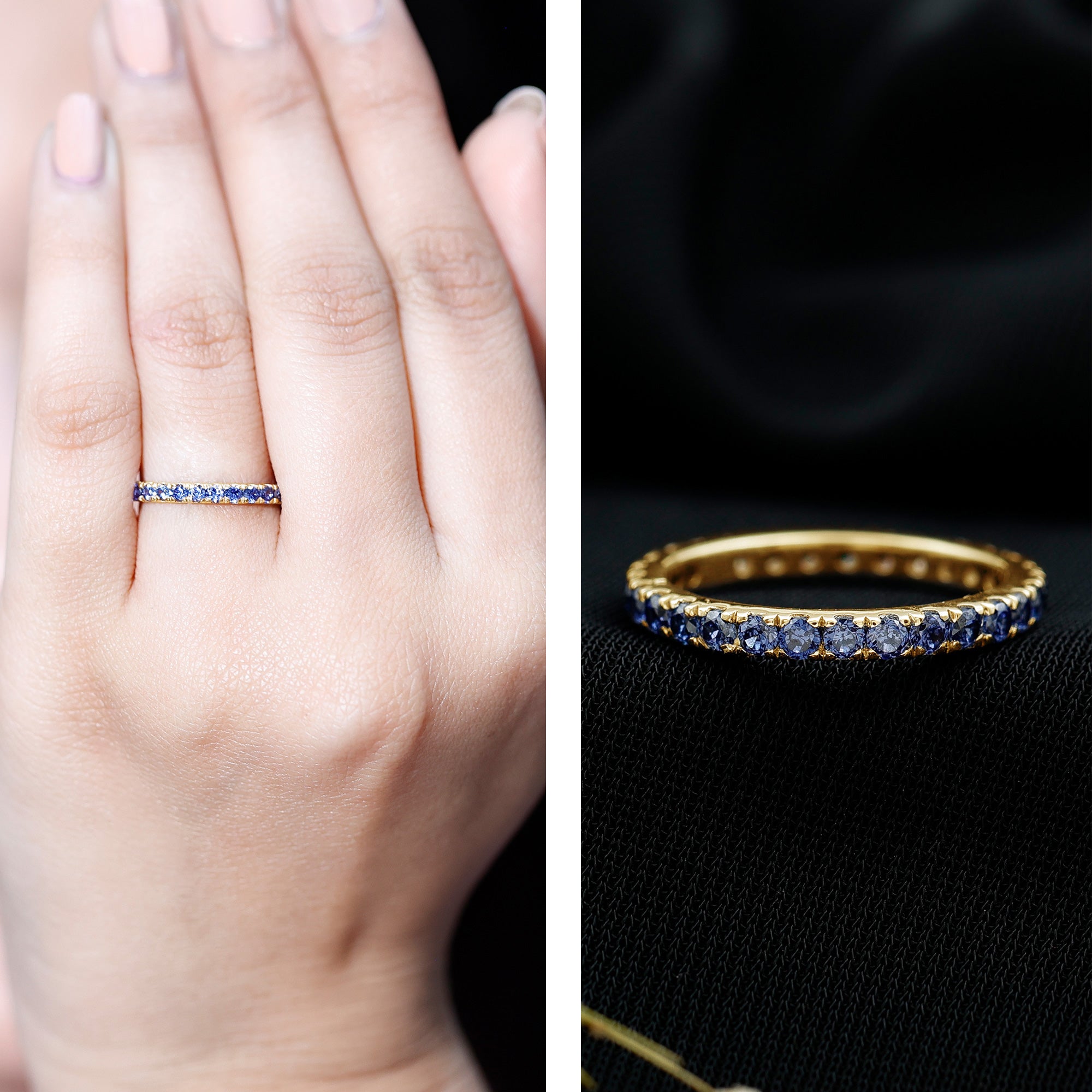 Certified Lab Created Blue Sapphire Full Eternity Stackable Ring AAAA - Rosec Jewels
