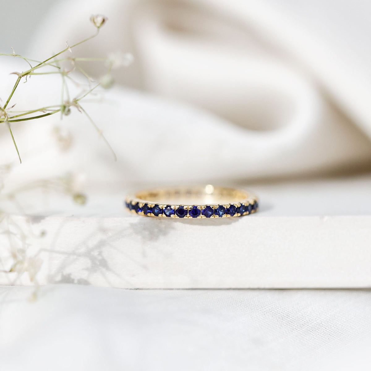 Certified Lab Created Blue Sapphire Full Eternity Stackable Ring AAAA - Rosec Jewels