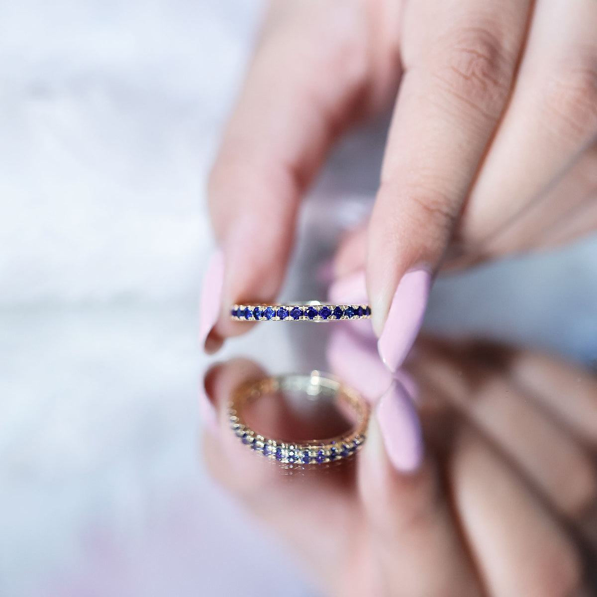 Certified Lab Created Blue Sapphire Full Eternity Stackable Ring AAAA - Rosec Jewels