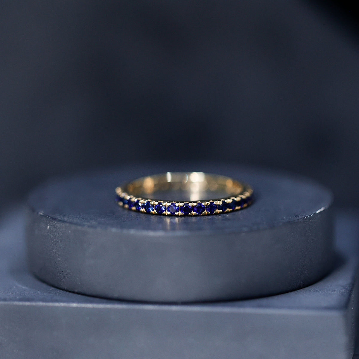 Certified Lab Created Blue Sapphire Full Eternity Stackable Ring AAAA - Rosec Jewels
