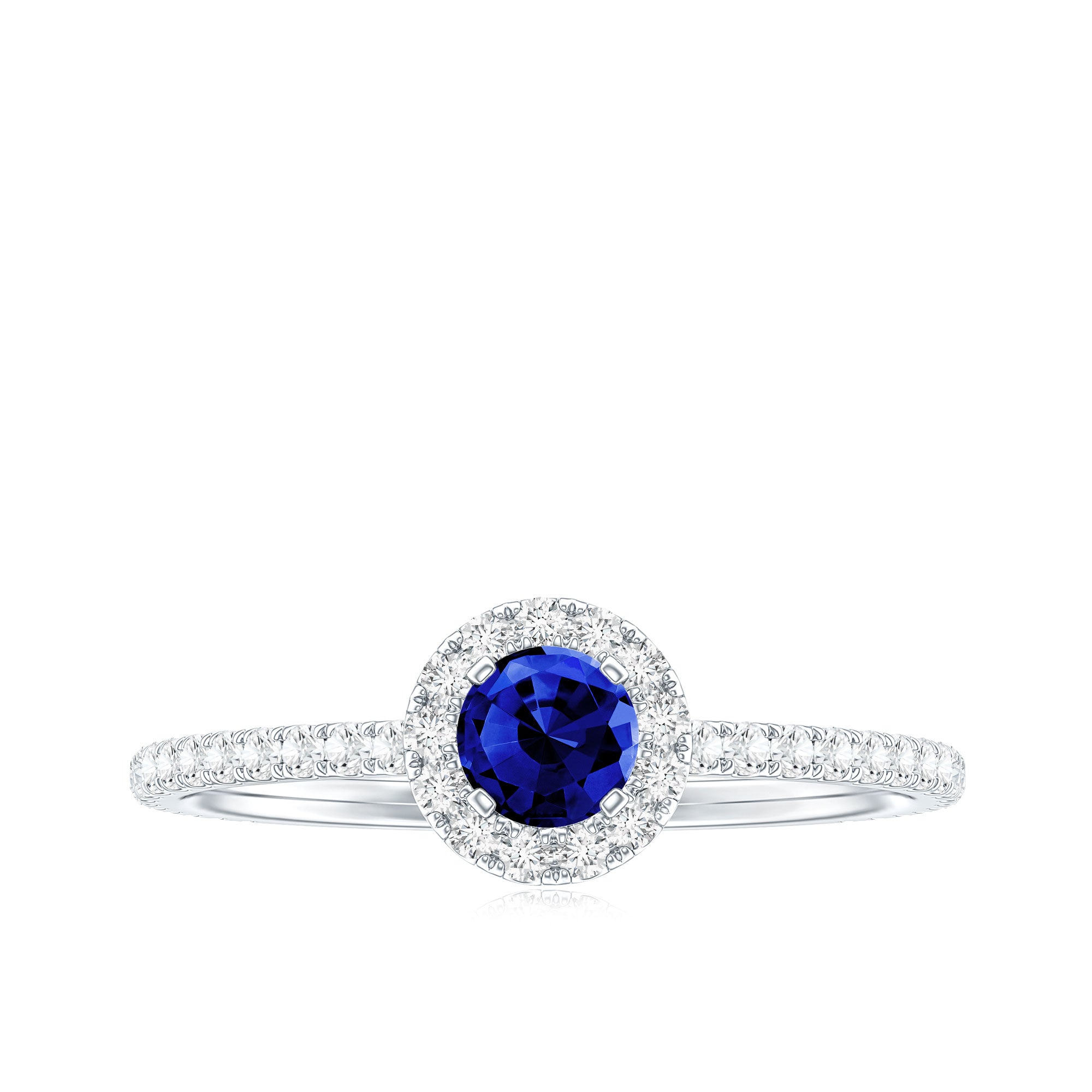 Lab Grown Blue Sapphire and Diamond Minimal Engagement Ring AAAA - Rosec Jewels