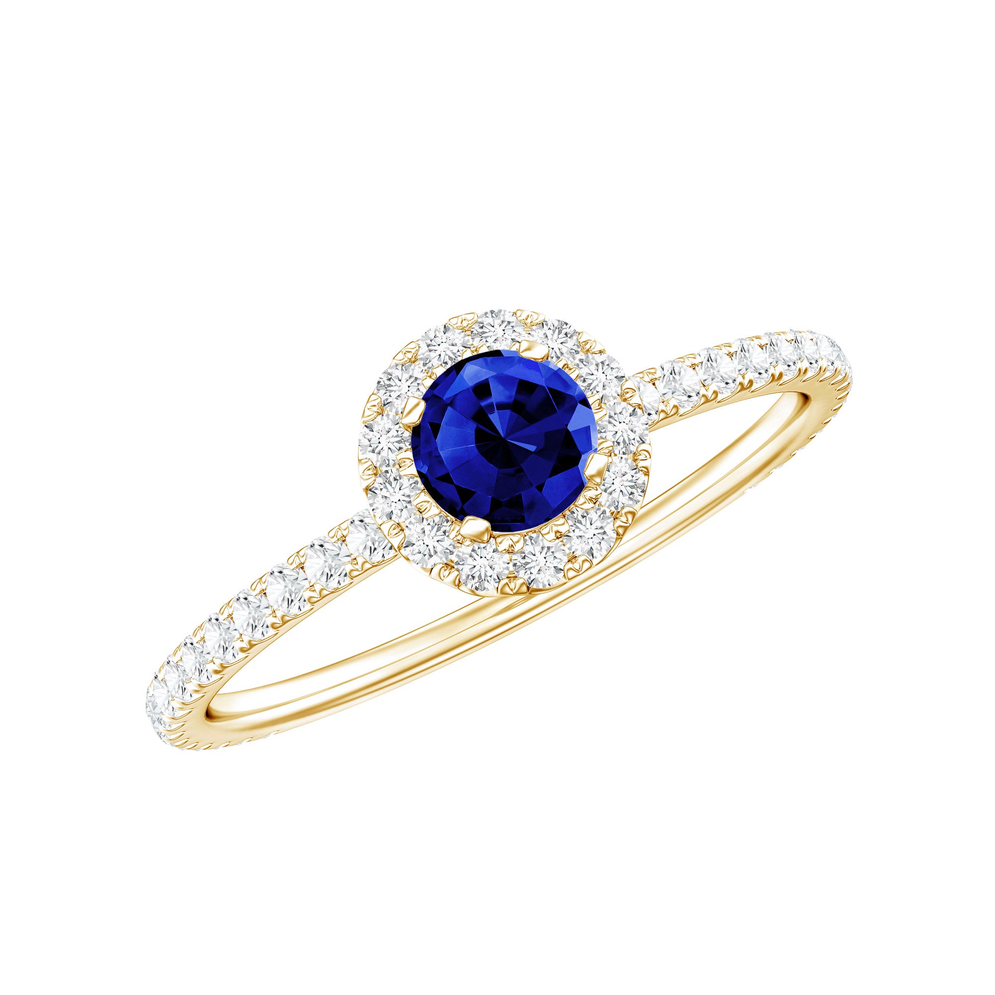 Lab Grown Blue Sapphire and Diamond Minimal Engagement Ring AAAA - Rosec Jewels