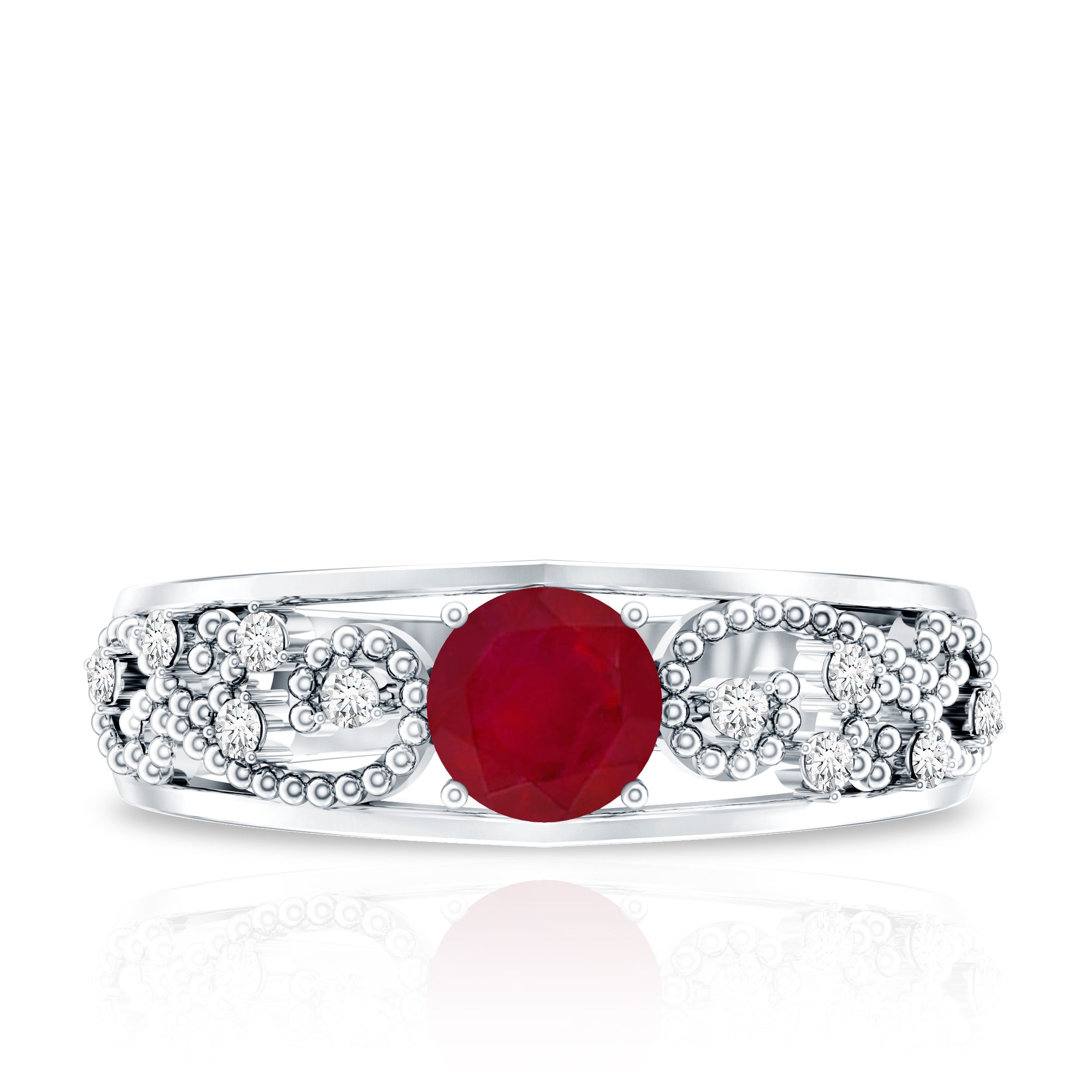 Natural 0.6 Carat Ruby Vintage Looking Engagement Ring with Diamond AAA - Rosec Jewels