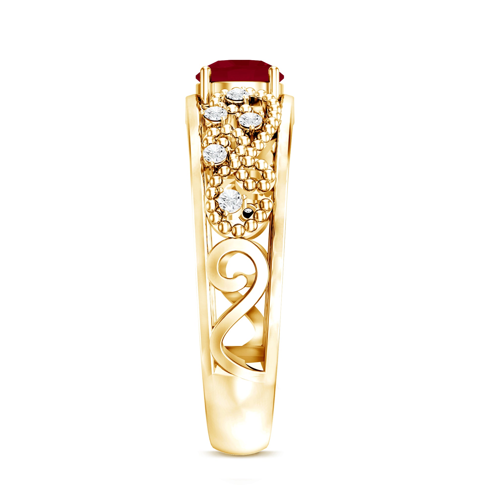 Natural 0.6 Carat Ruby Vintage Looking Engagement Ring with Diamond AAA - Rosec Jewels