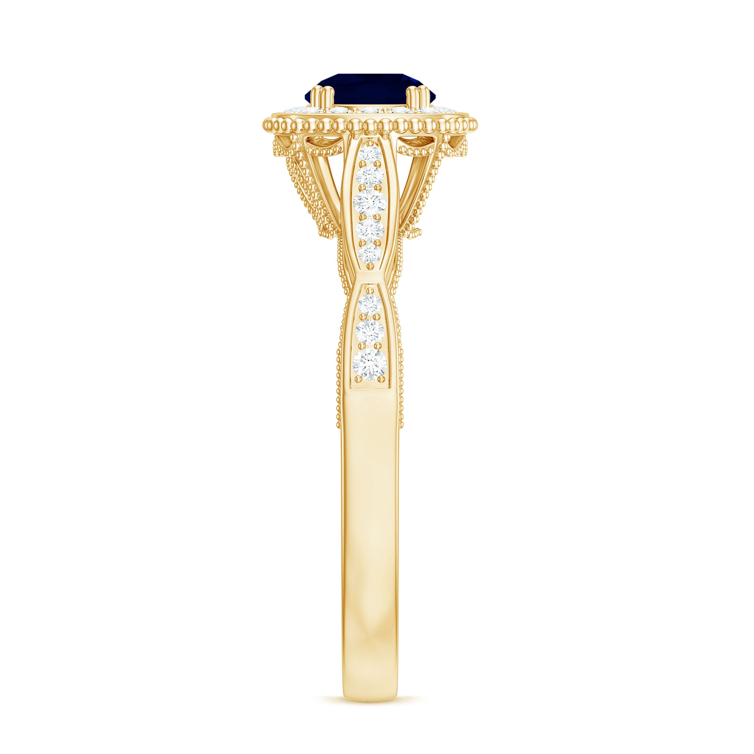 Rosec Jewels-Round 0.9 Carat Blue Sapphire Antique Engagement Ring with Diamond Halo