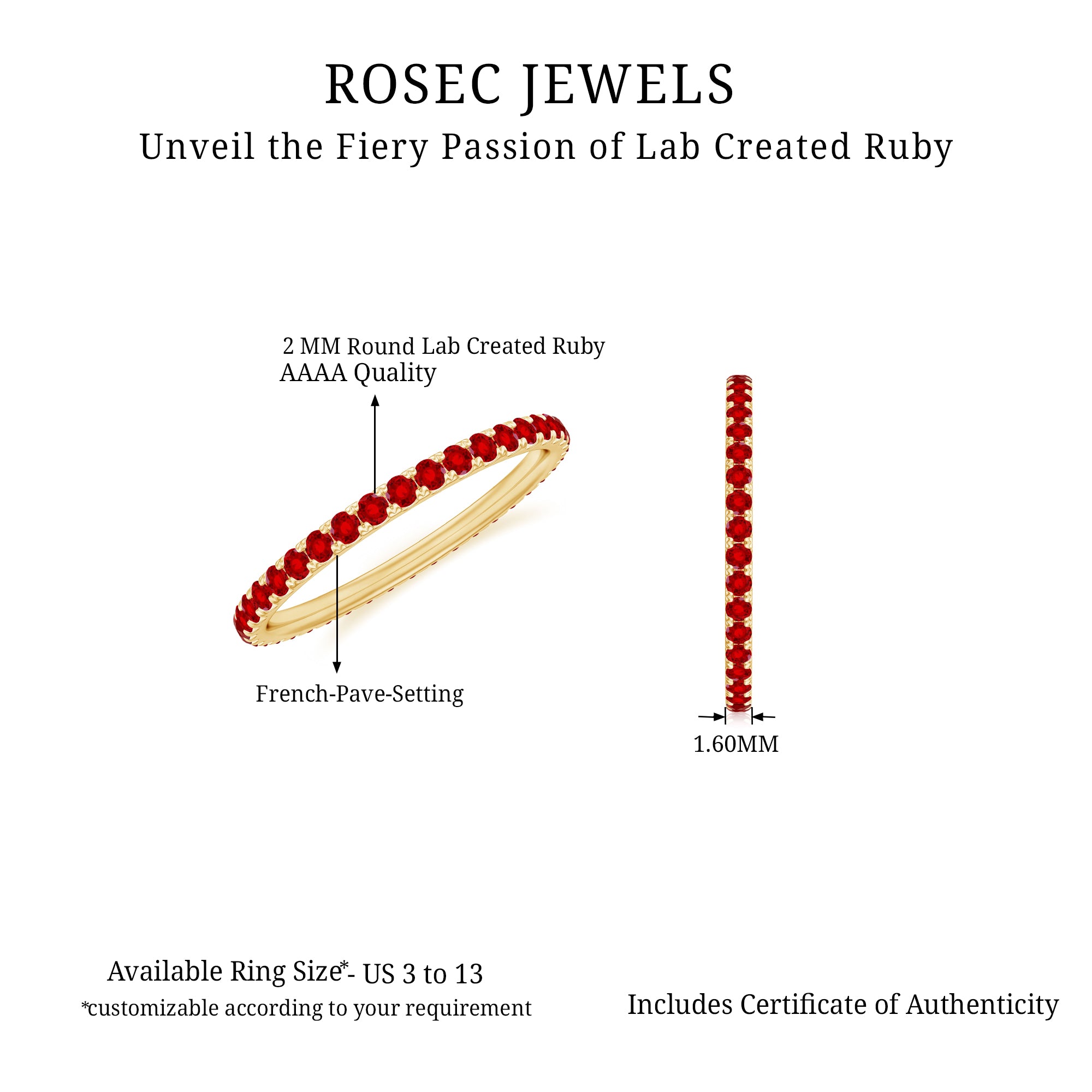 Rosec Jewels-French Pave Set Lab Grown Ruby Stackable Eternity Band