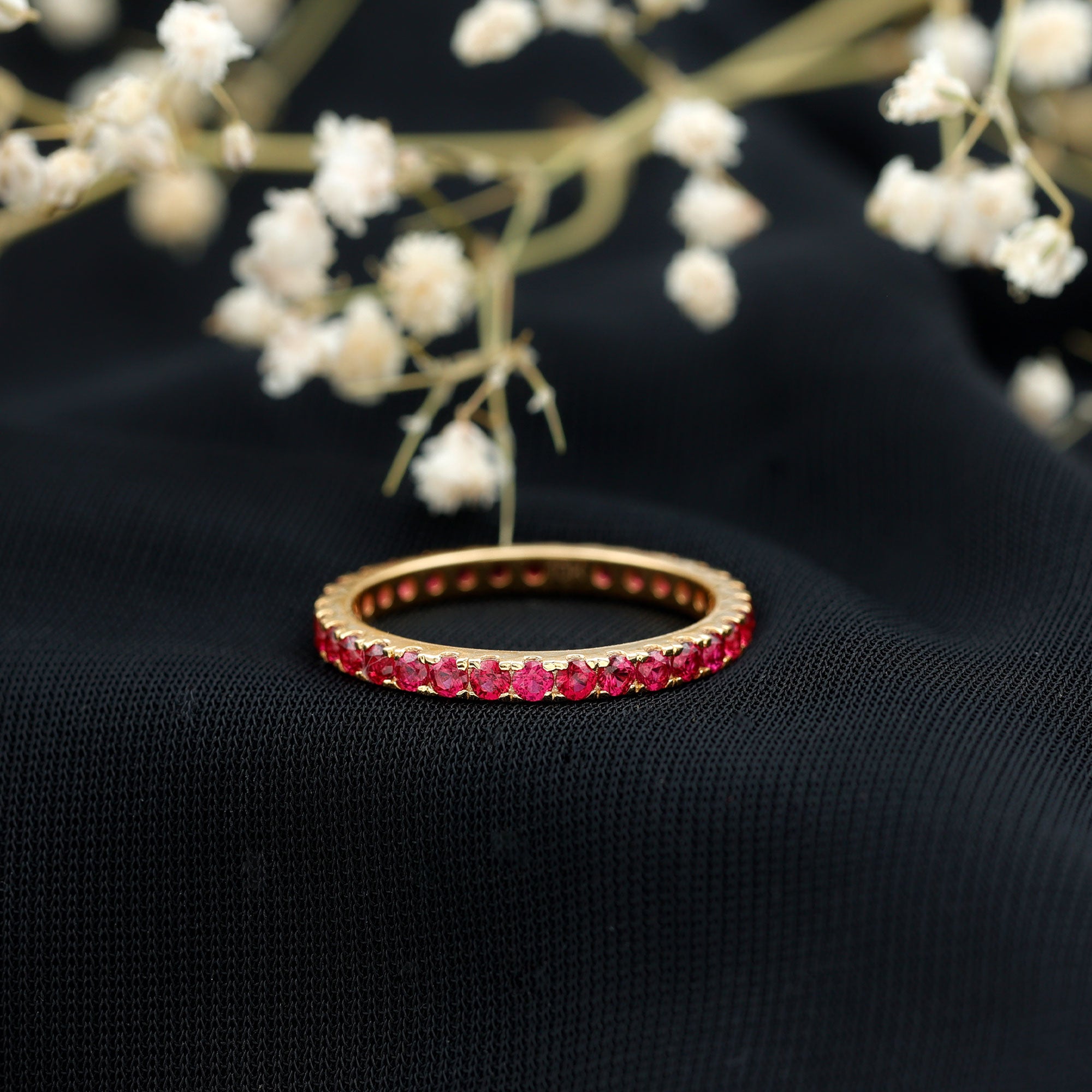 Rosec Jewels-French Pave Set Lab Grown Ruby Stackable Eternity Band