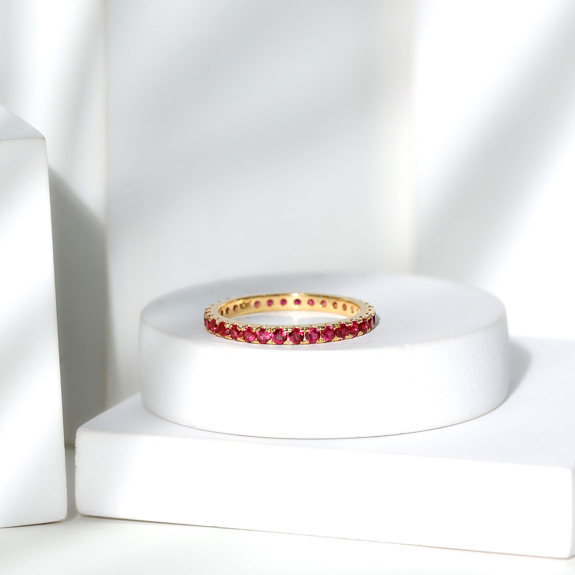 Rosec Jewels-French Pave Set Lab Grown Ruby Stackable Eternity Band