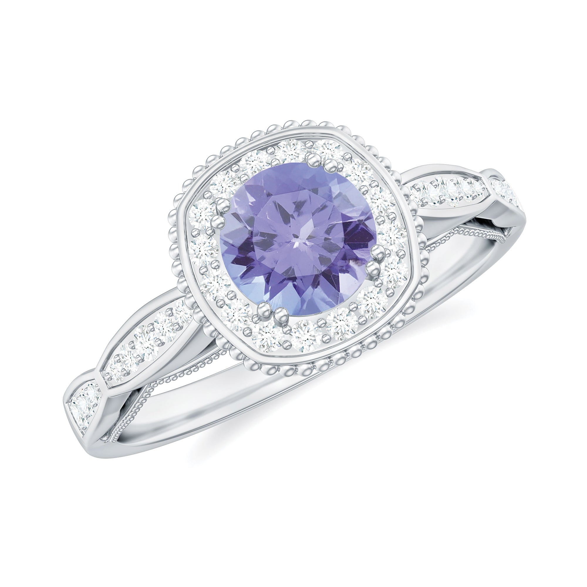 Vintage Style Tanzanite Engagement Ring with Diamond Halo for Women