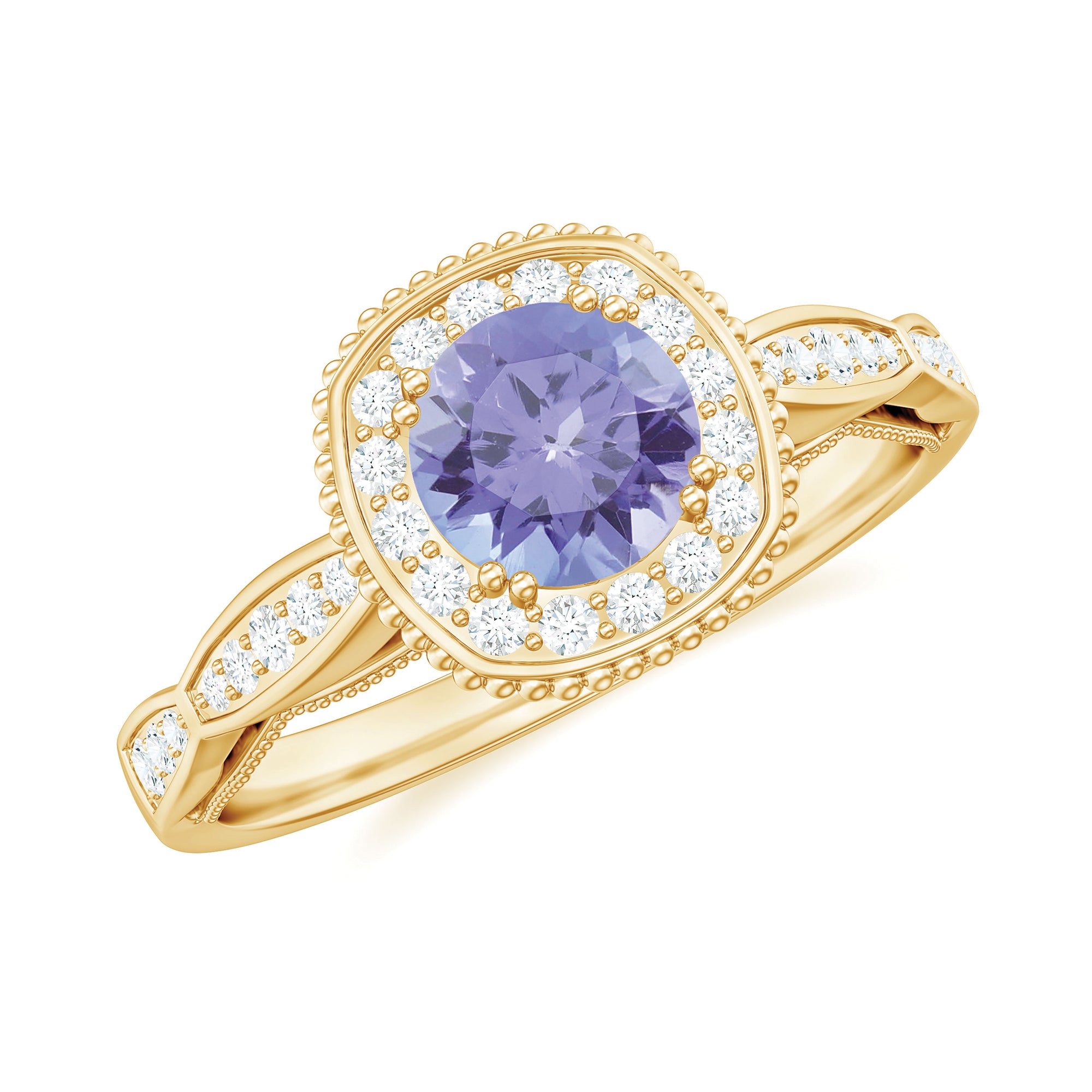 Vintage Style Tanzanite Engagement Ring with Diamond Halo for Women AAA - Rosec Jewels