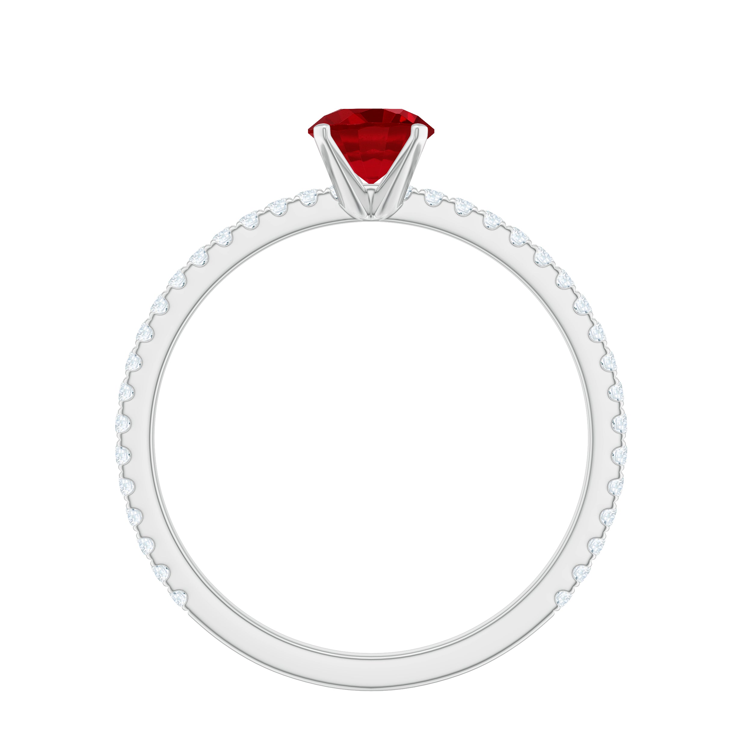 Rosec Jewels-Round Cut Lab Grown Ruby Engagement Ring with Diamond