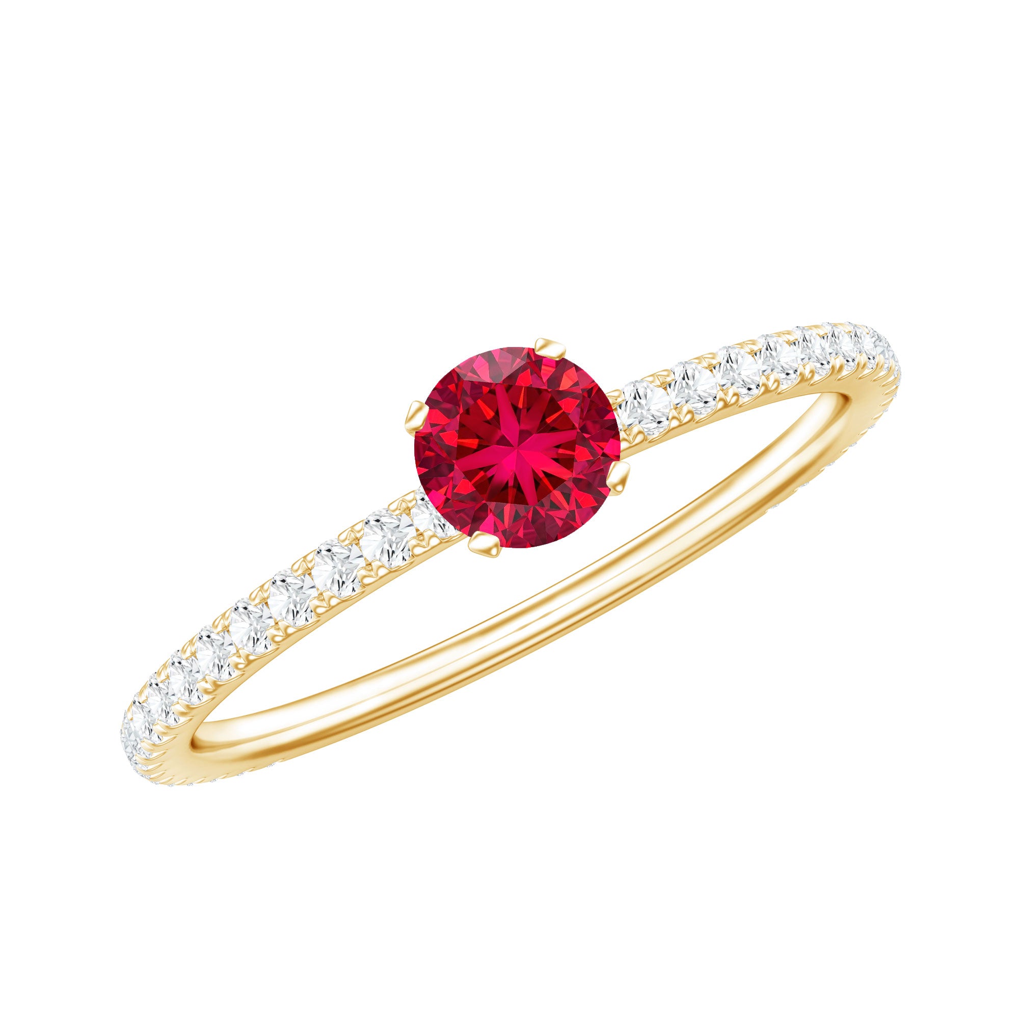 Round Cut Lab Grown Ruby Engagement Ring with Diamond AAAA - Rosec Jewels
