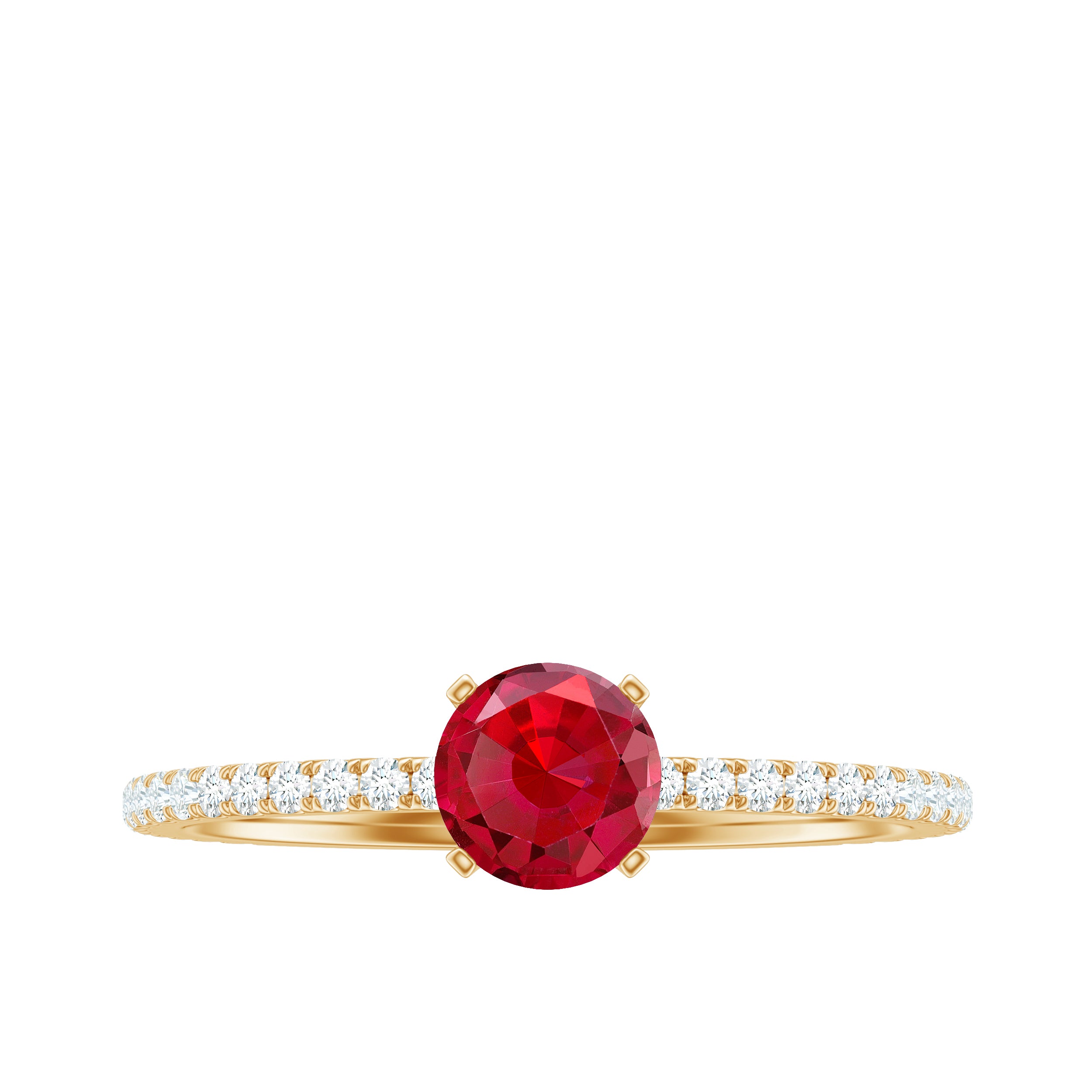 Rosec Jewels-Round Cut Lab Grown Ruby Engagement Ring with Diamond