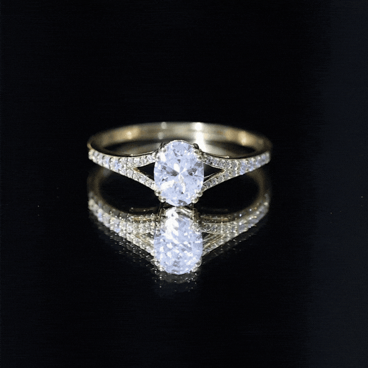 Certified Moissanite Oblong Engagement Ring with Split Shank D-VS1 - Rosec Jewels