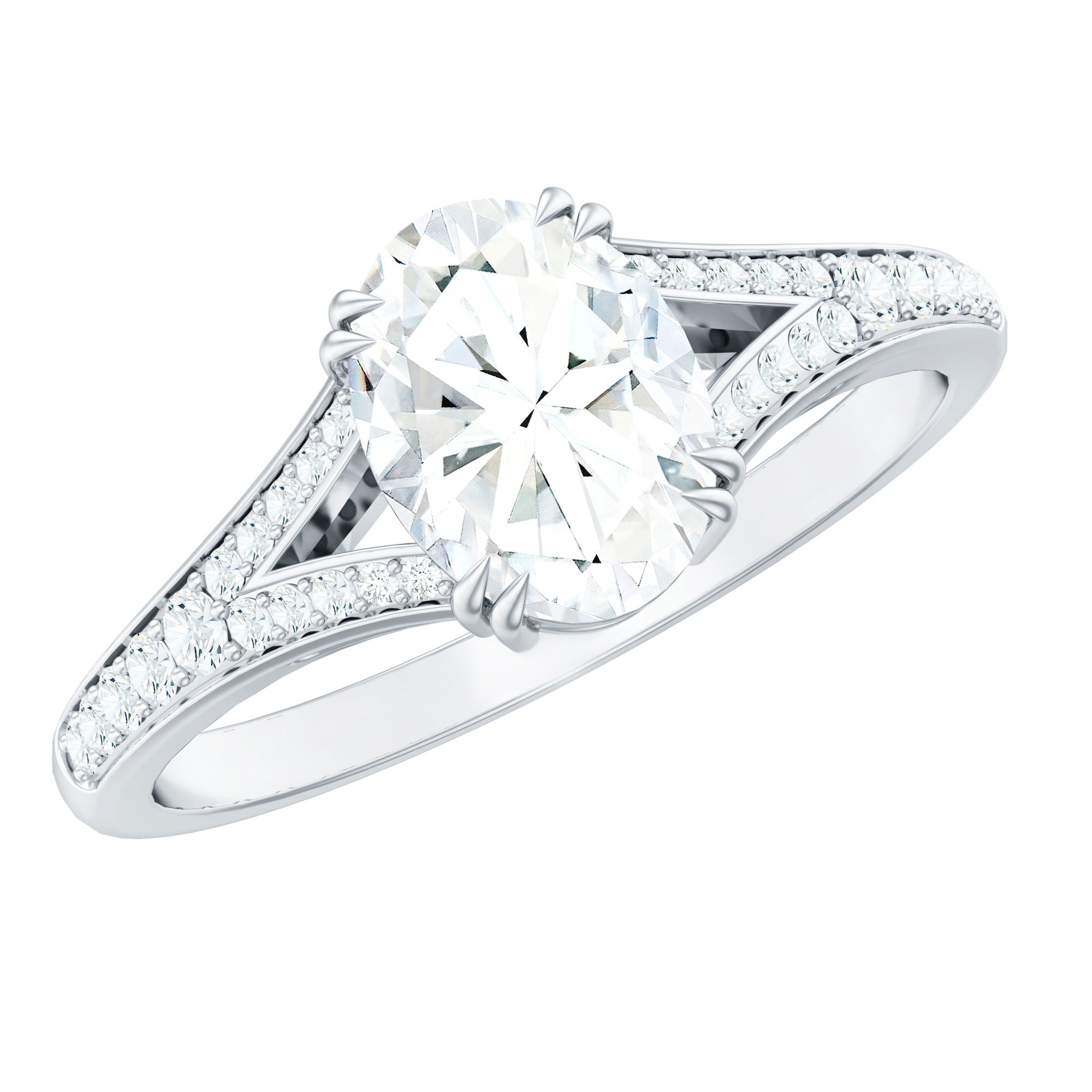 Certified Moissanite Oblong Engagement Ring with Split Shank D-VS1 - Rosec Jewels