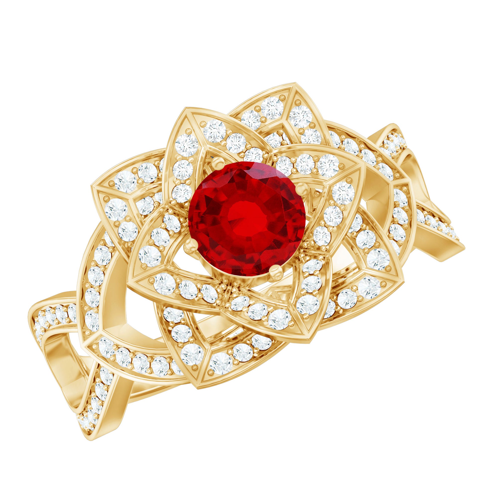 1.25 CT Created Ruby and Moissanite Flower Engagement Ring AAAA - Rosec Jewels
