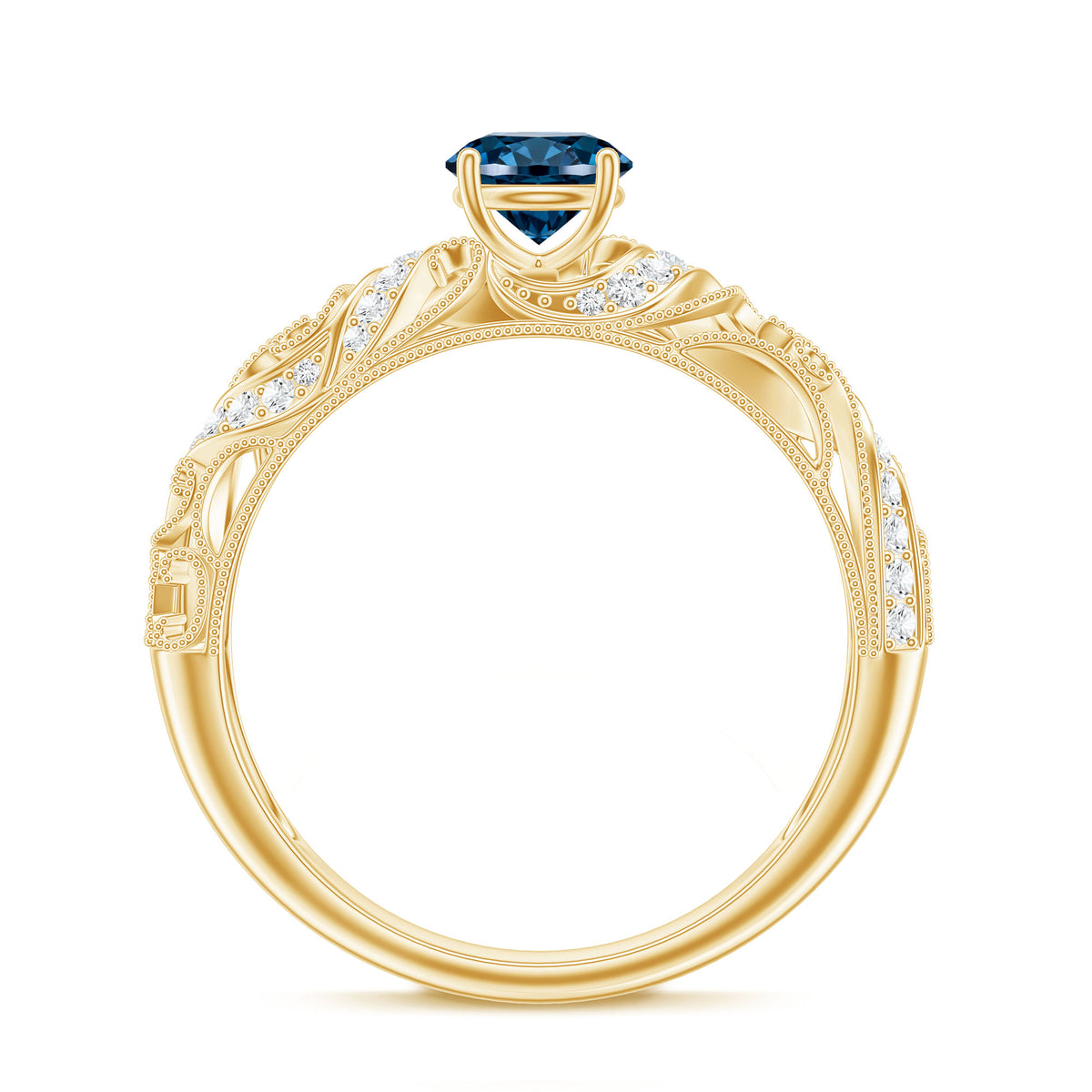 Vintage London Blue Topaz and Diamond Engagement Ring AAA - Rosec Jewels