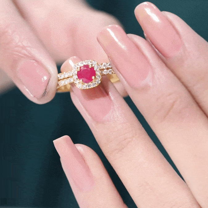 Vintage Inspired Created Ruby and Diamond Wedding Band Ring AAAA - Rosec Jewels