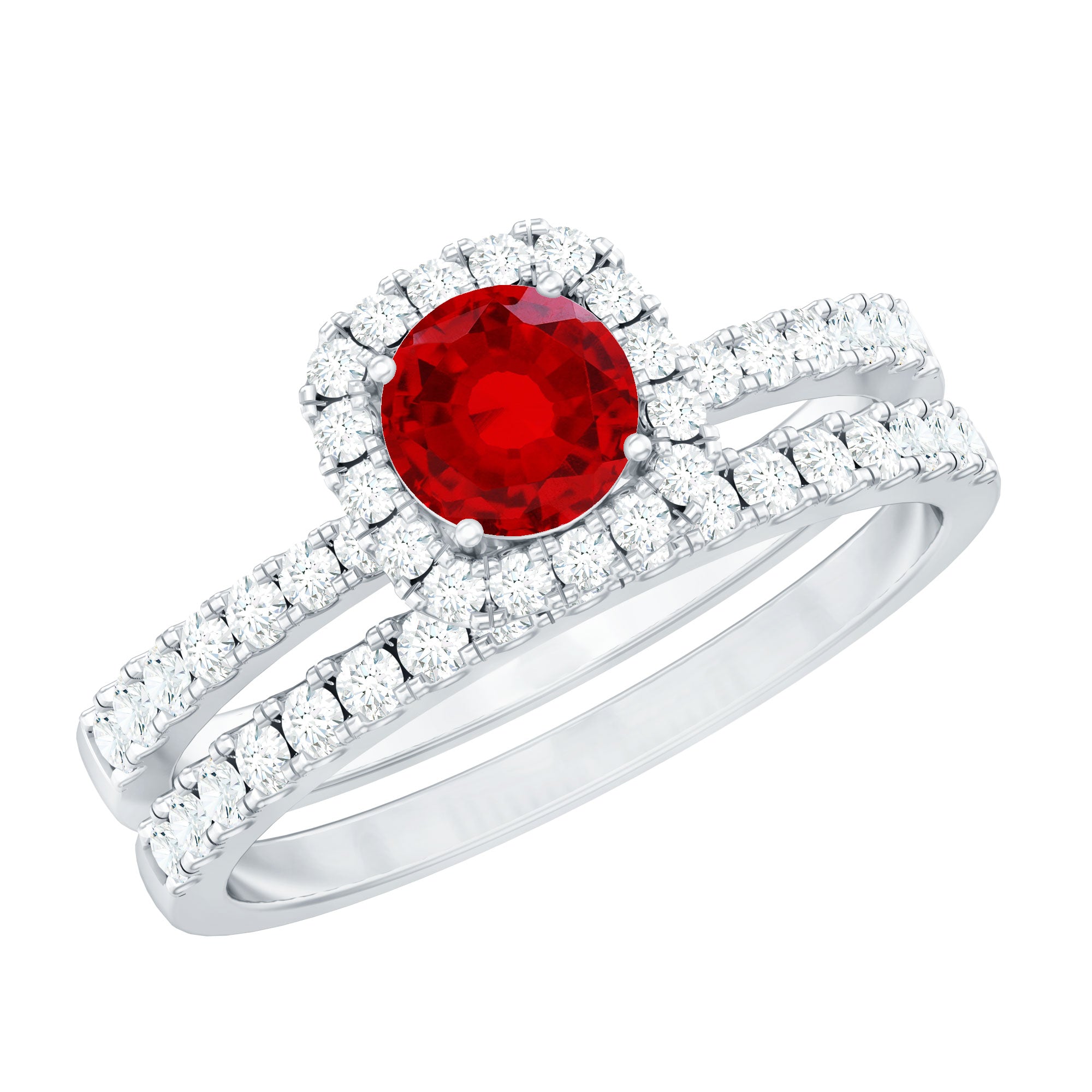 Vintage Inspired Created Ruby and Diamond Wedding Band Ring AAAA - Rosec Jewels