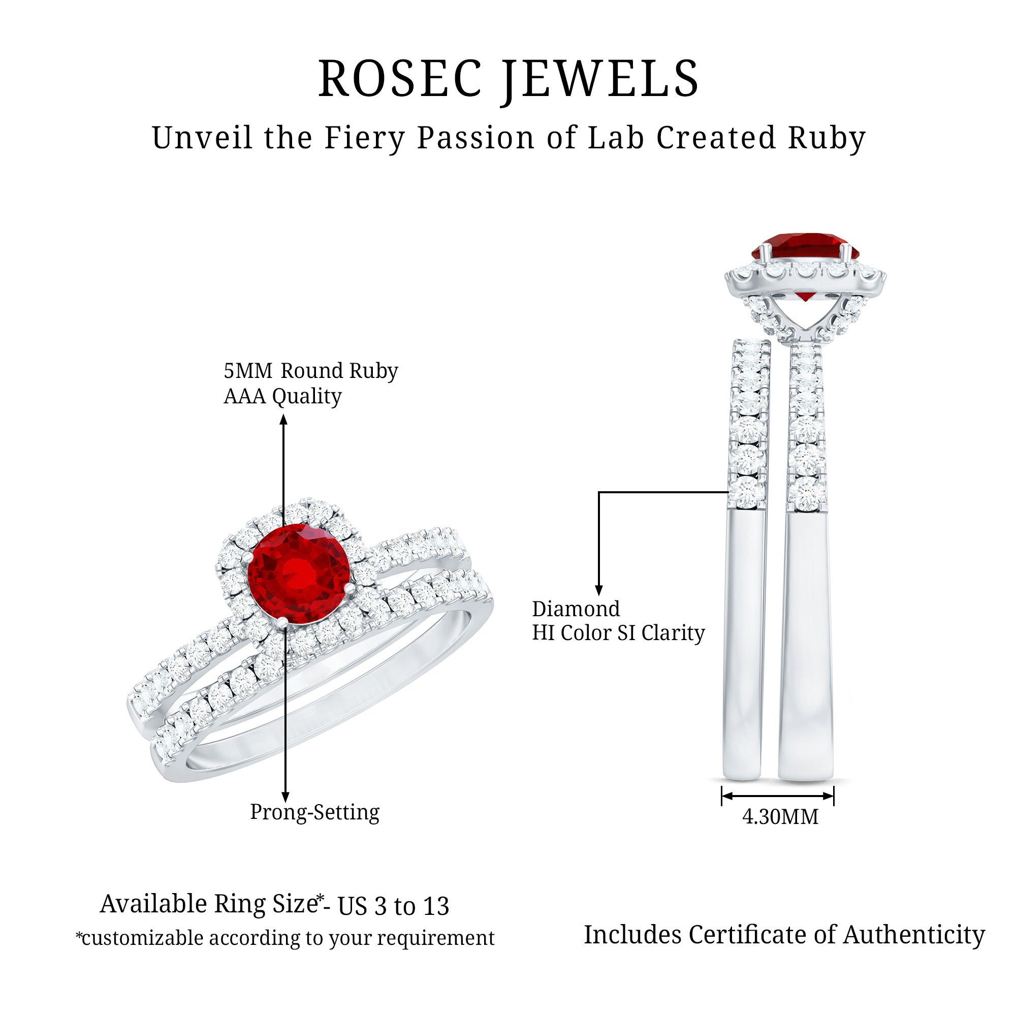 Vintage Inspired Created Ruby and Diamond Wedding Band Ring AAAA - Rosec Jewels