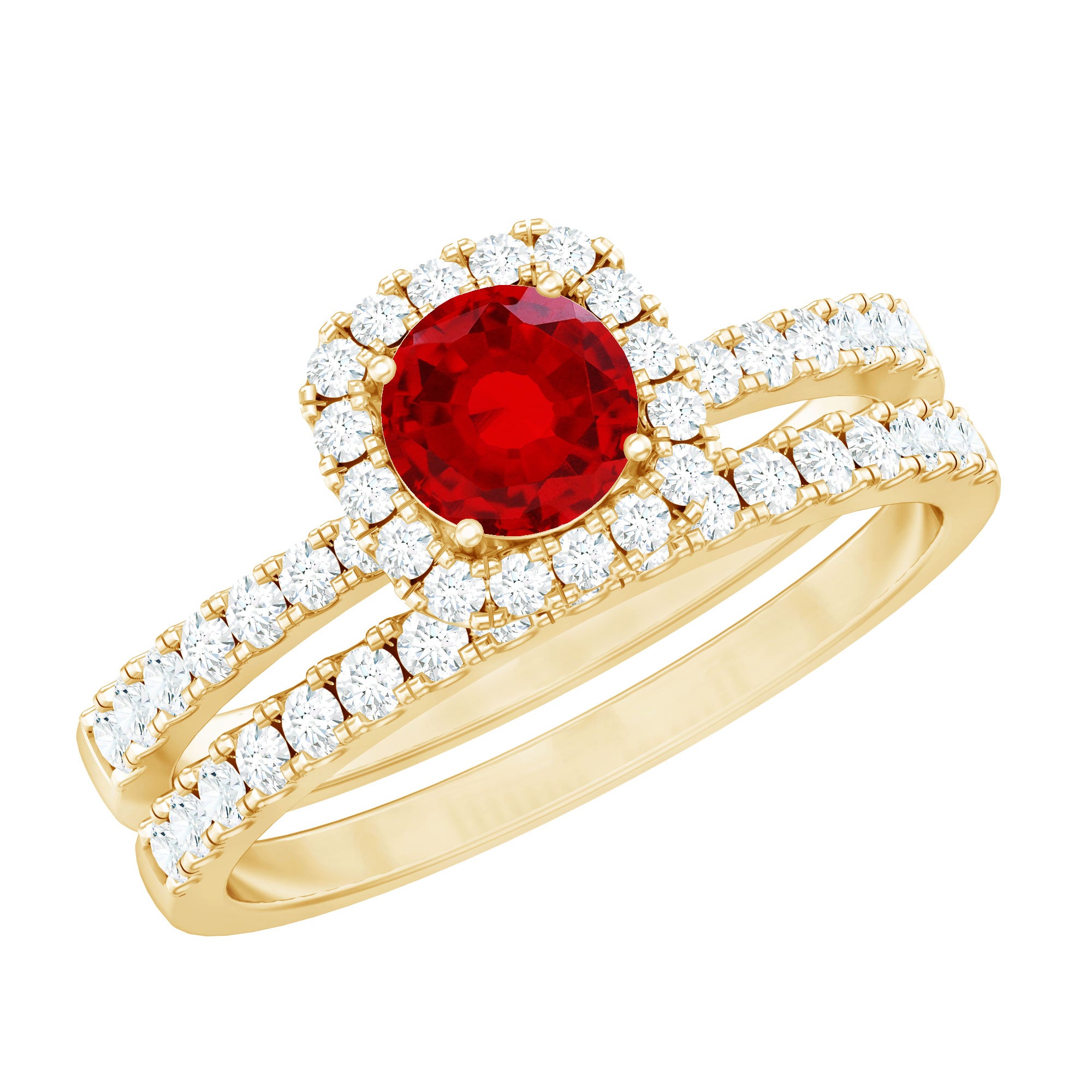 Vintage Inspired Created Ruby and Diamond Wedding Band Ring AAAA - Rosec Jewels