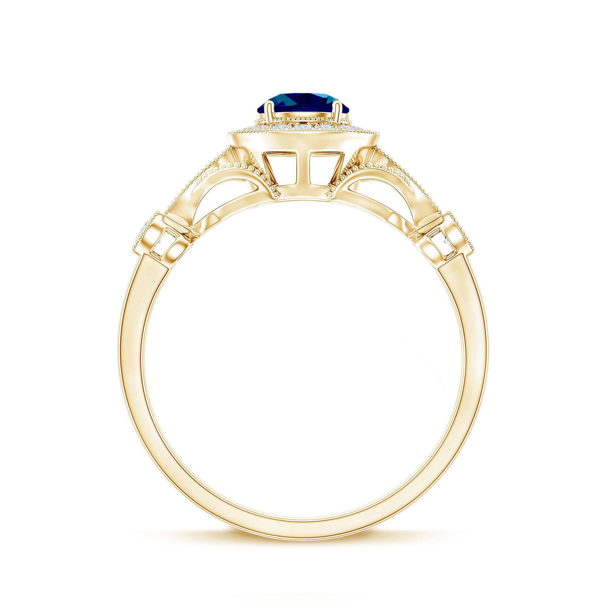 5mm London Blue Topaz Antique Engagement Ring with Diamond Halo AAA - Rosec Jewels