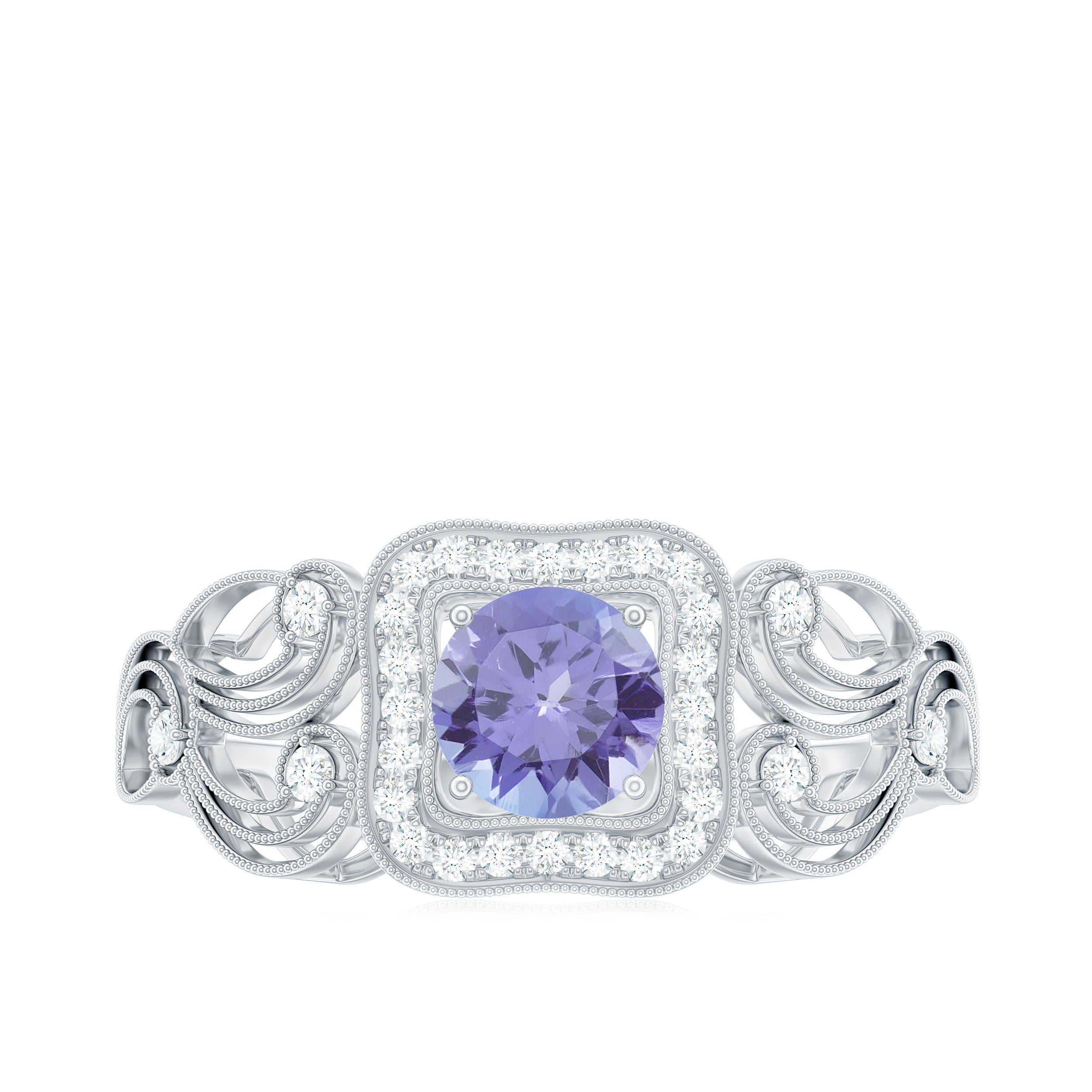 Rosec Jewels-Tanzanite Vintage Looking Engagement Ring with Diamond Halo