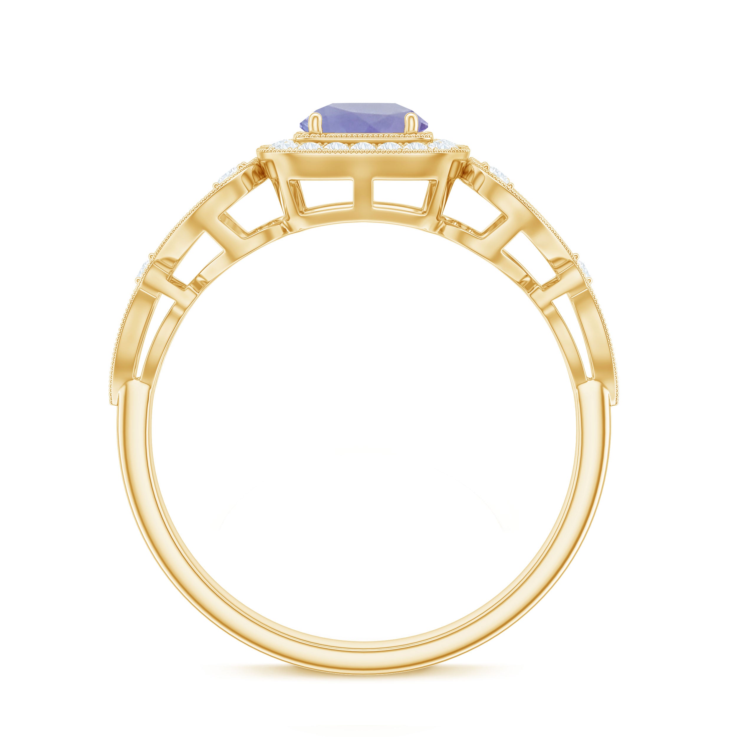 Rosec Jewels-Tanzanite Vintage Looking Engagement Ring with Diamond Halo
