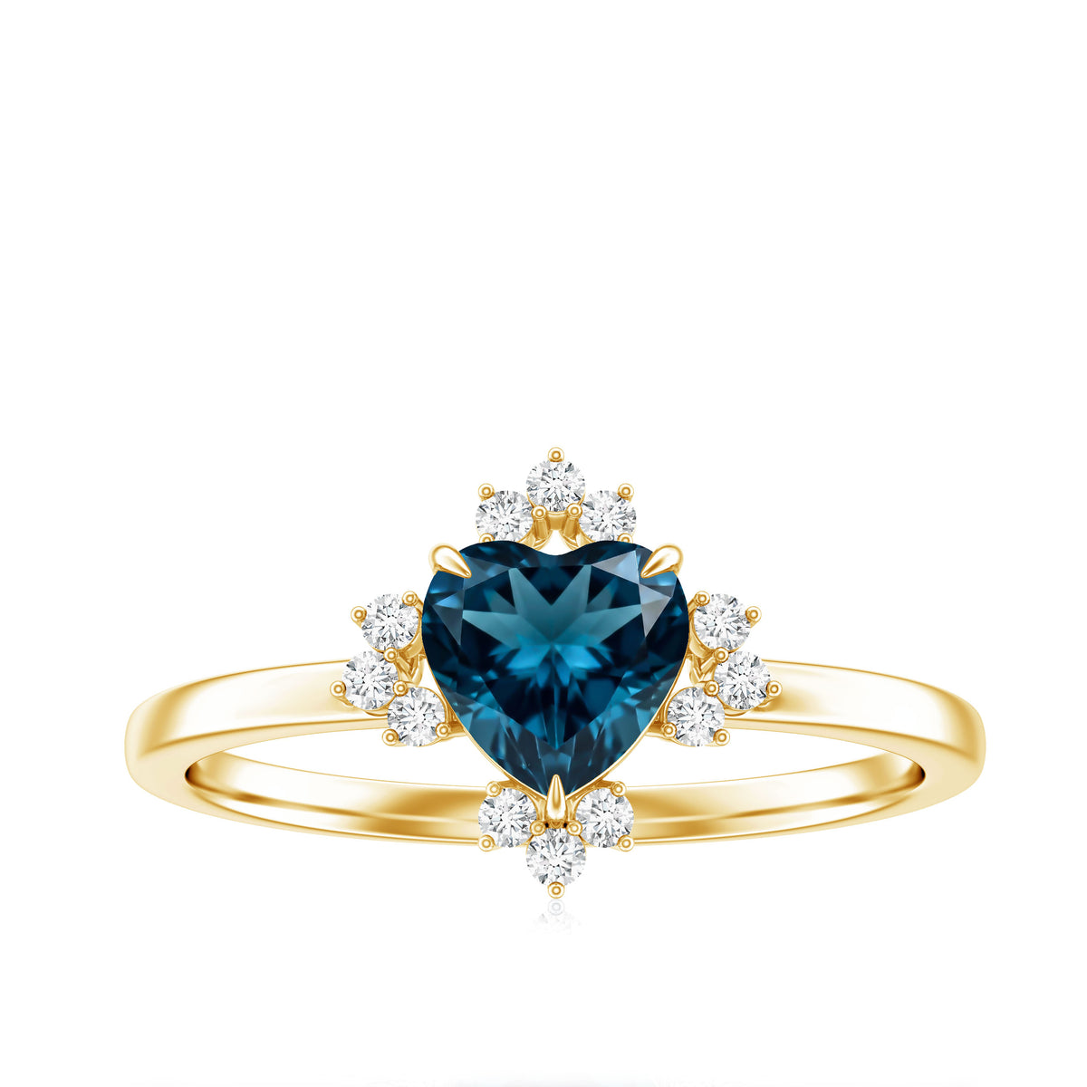 2 Carat Heart London Blue Topaz Engagement Ring with Diamond AAA - Rosec Jewels