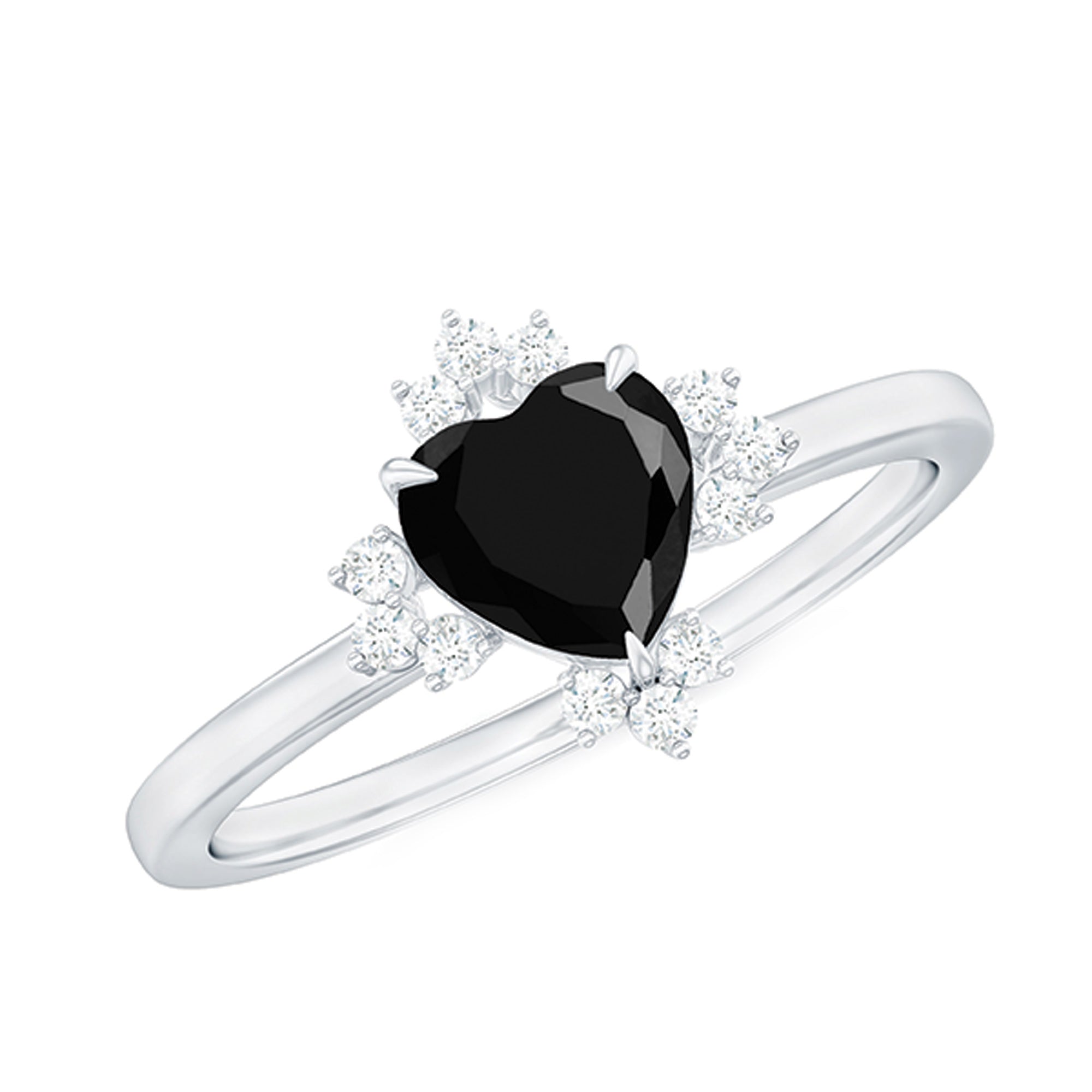 Certified 2.4 Carat Lab Grown Black Diamond Heart Engagement Ring with White Diamond AAAA ( Synthetic ) - Rosec Jewels