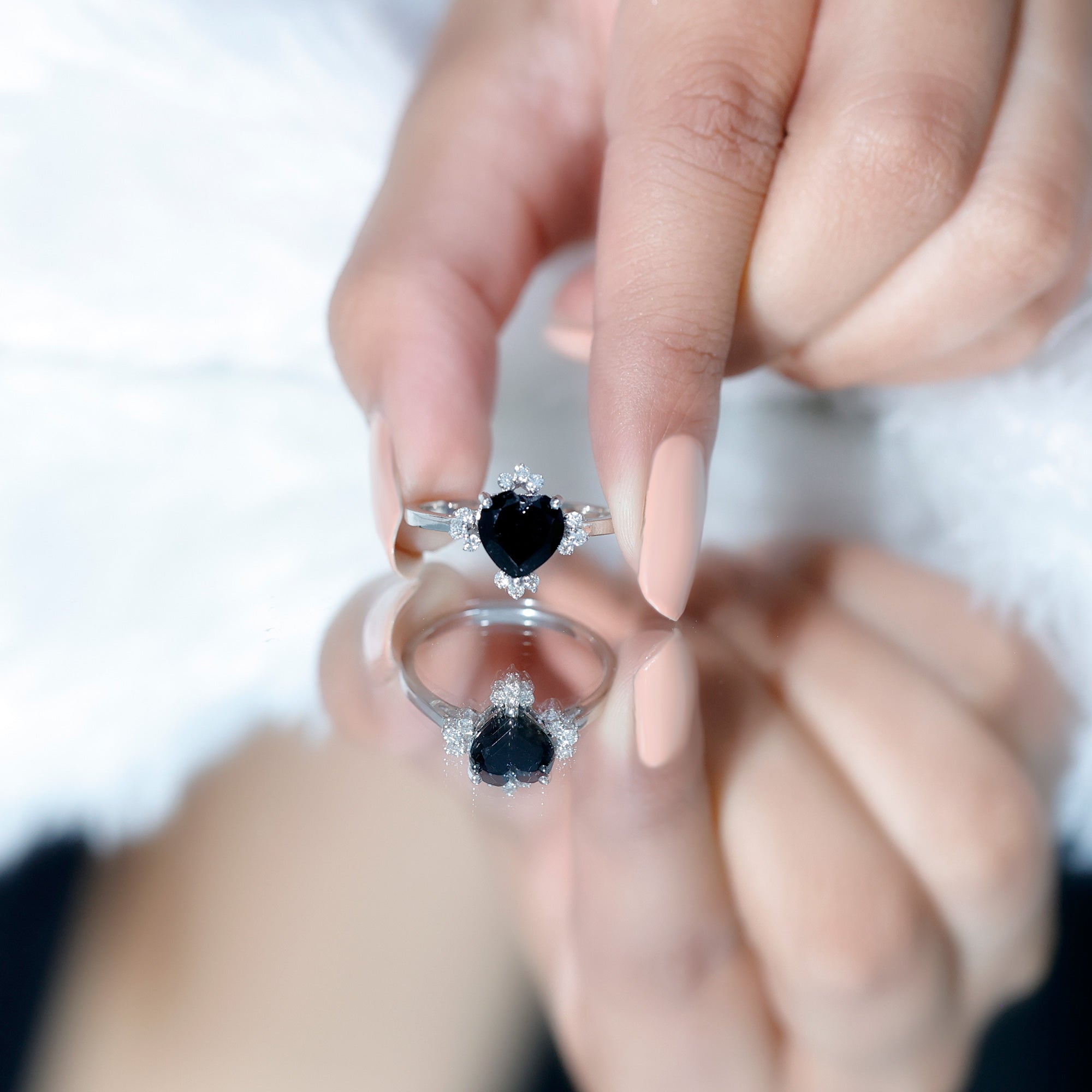 Certified 2.4 Carat Lab Grown Black Diamond Heart Engagement Ring with White Diamond AAAA ( Synthetic ) - Rosec Jewels