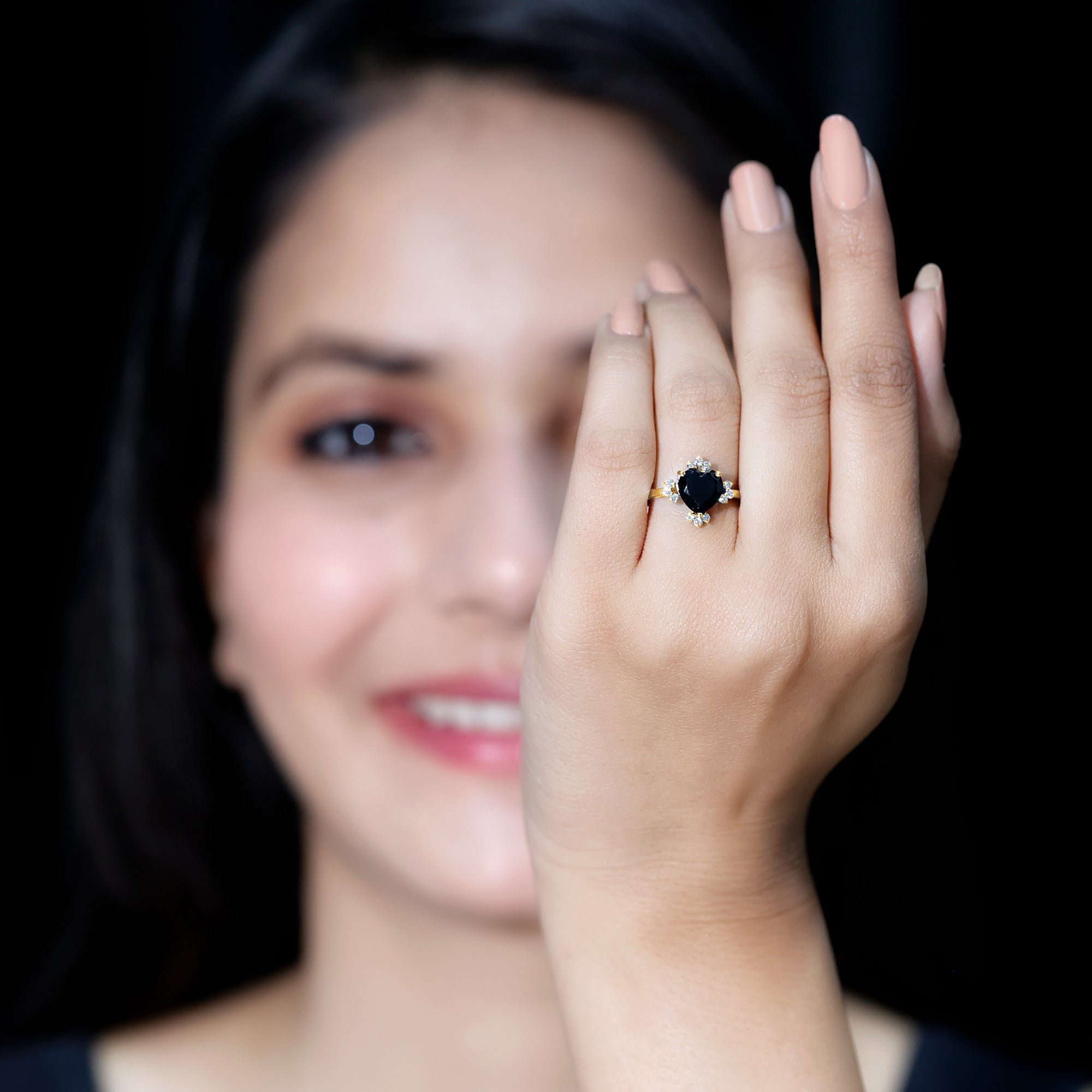 Certified 2.4 Carat Lab Grown Black Diamond Heart Engagement Ring with White Diamond AAAA ( Synthetic ) - Rosec Jewels