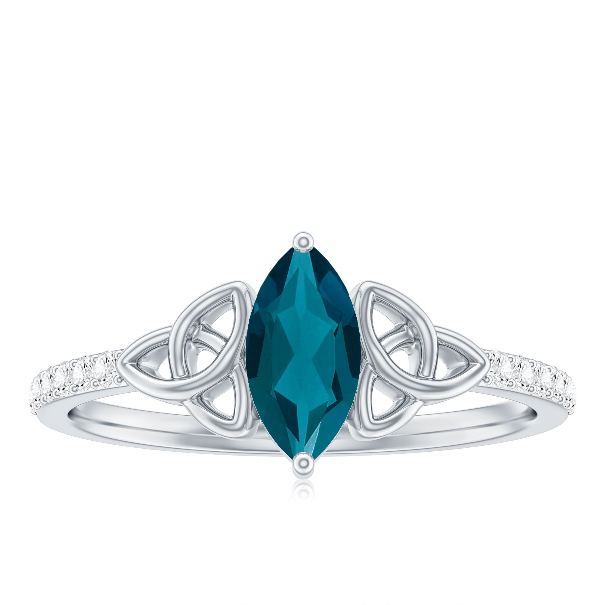 4x8mm Marquise Cut London Blue Topaz Celtic Engagement Ring with Diamond AAA - Rosec Jewels