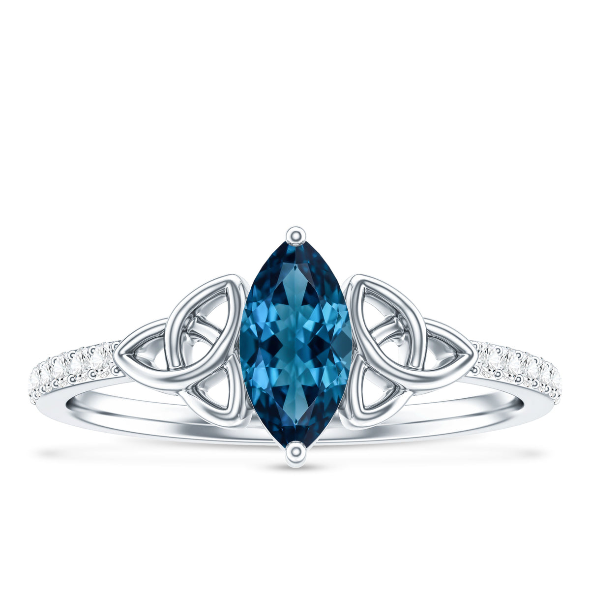 0.74 Carat Marquise Cut London Blue Topaz Celtic Engagement Ring with Diamond AAA - Rosec Jewels