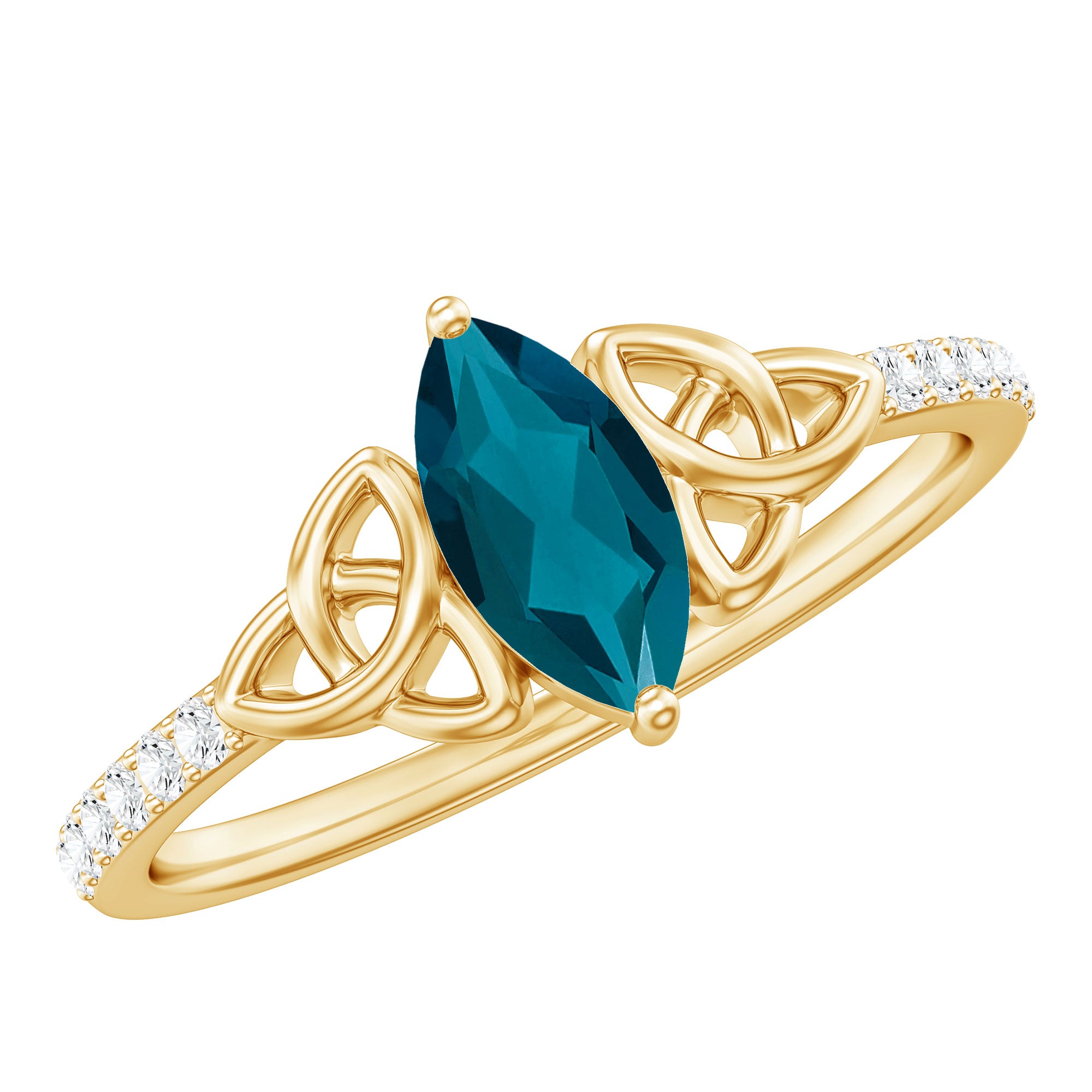 4x8mm Marquise Cut London Blue Topaz Celtic Engagement Ring with Diamond AAA - Rosec Jewels