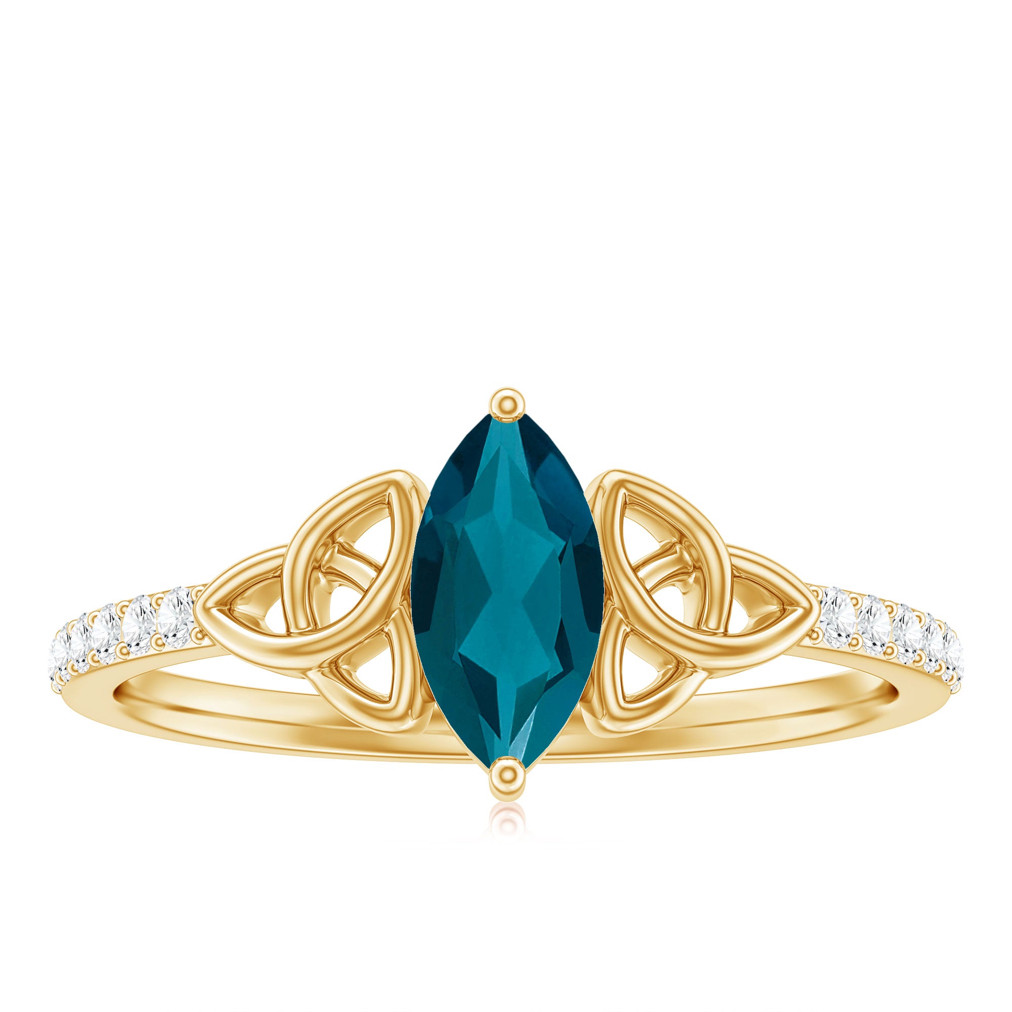 4x8mm Marquise Cut London Blue Topaz Celtic Engagement Ring with Diamond AAA - Rosec Jewels