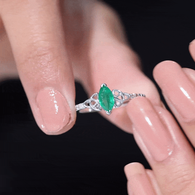 Marquise Cut Emerald Celtic Knot Engagement Ring with Diamonds AAA - Rosec Jewels