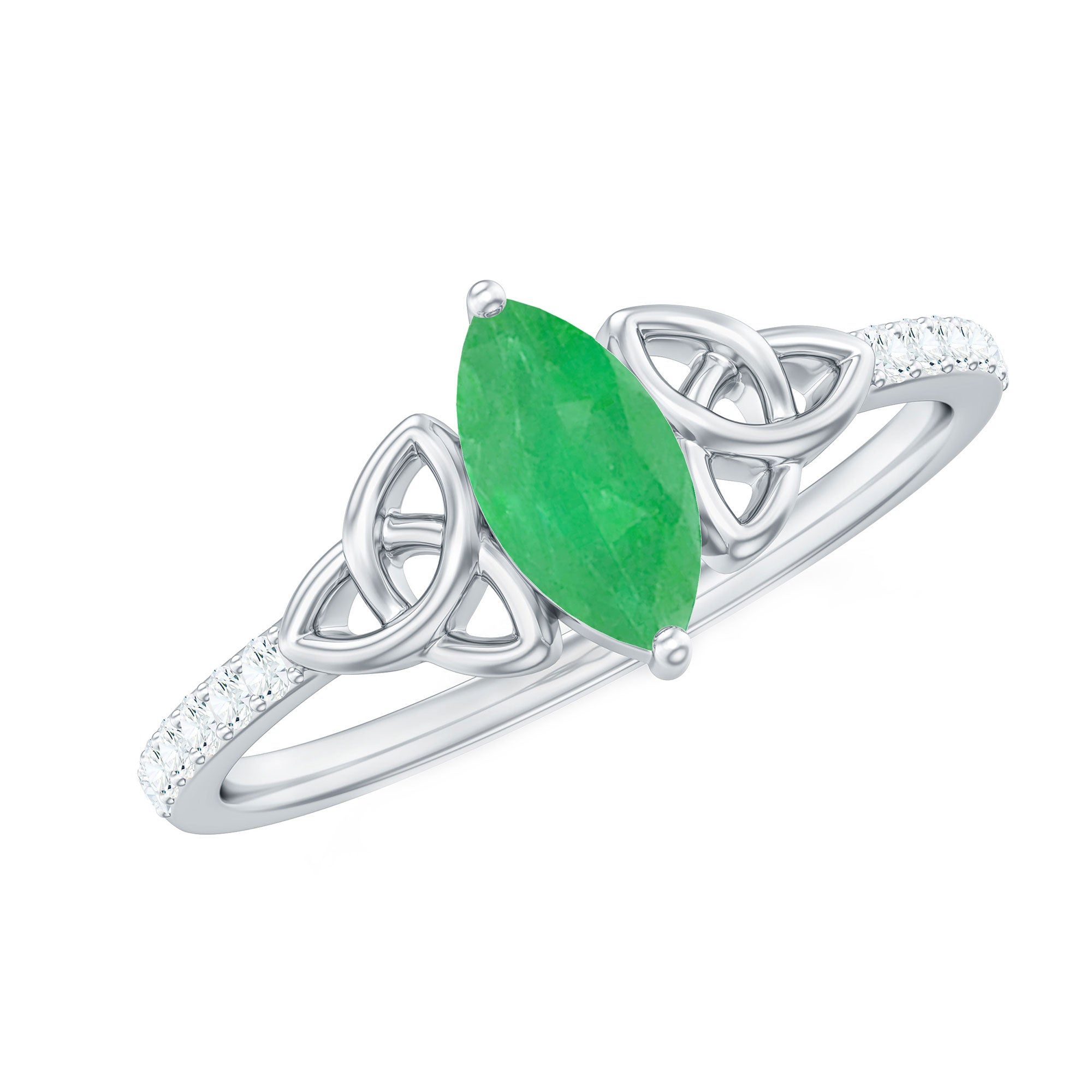Marquise Cut Emerald Celtic Knot Engagement Ring with Diamonds AAA - Rosec Jewels