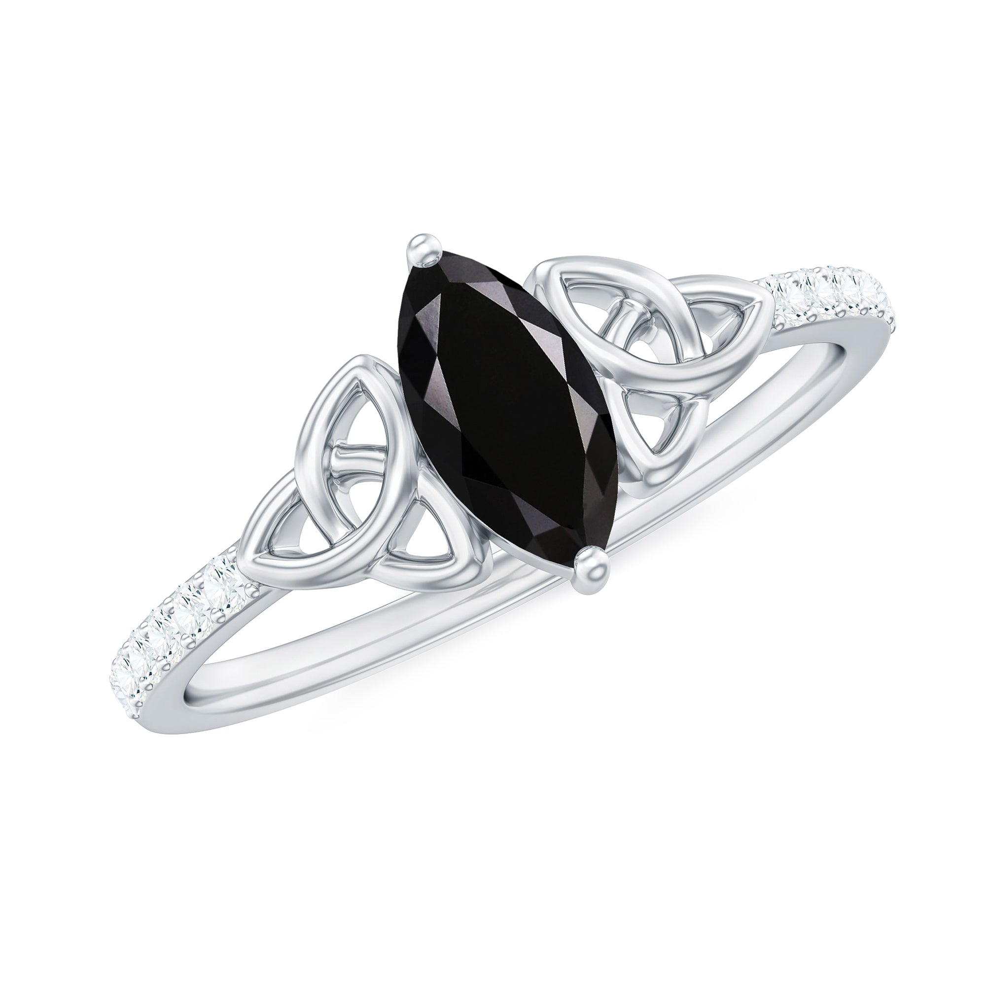 0.8 Carat Lab Grown Black and White Diamond Marquise Engagement Ring with Celtic Knot AAAA ( Synthetic ) - Rosec Jewels