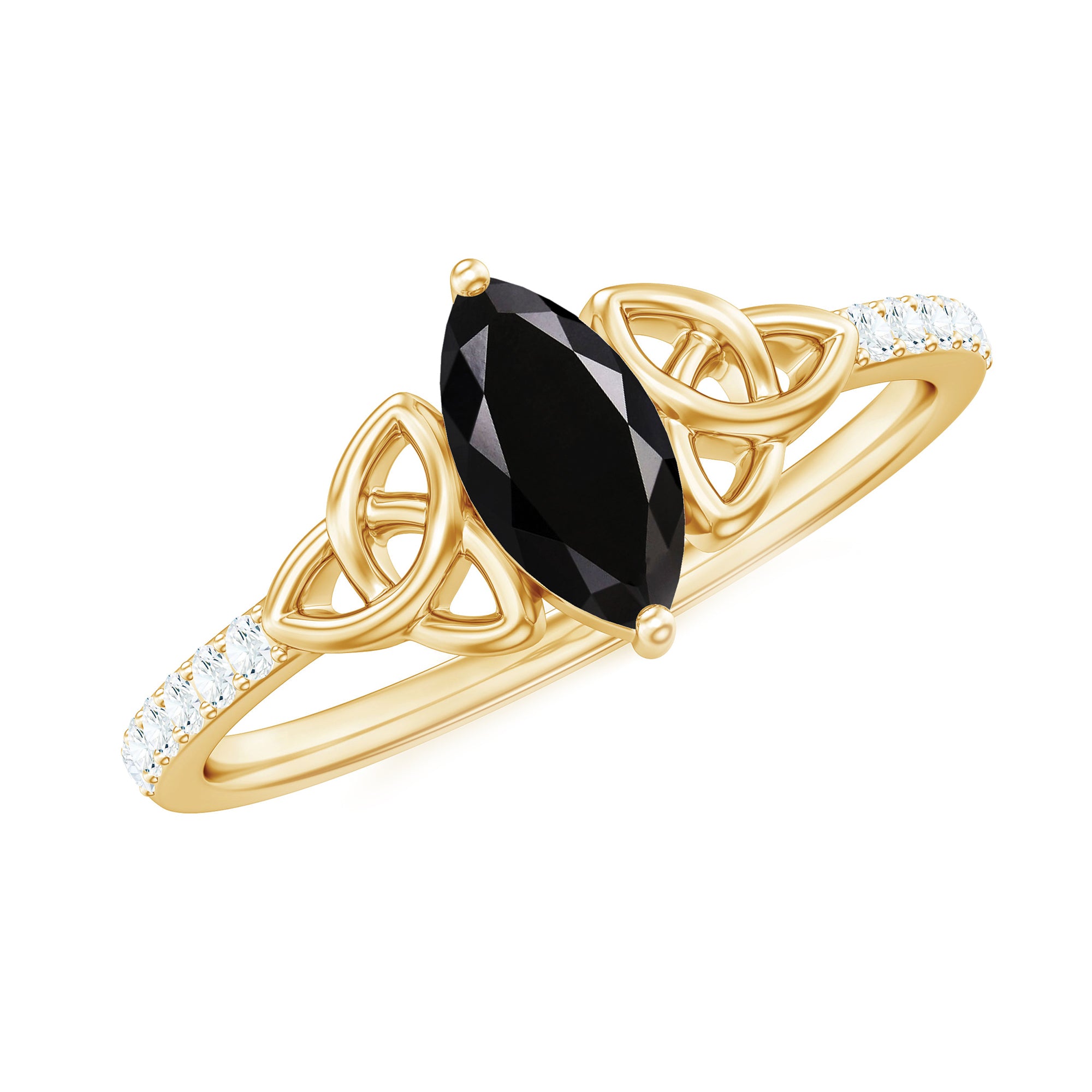 0.8 Carat Lab Grown Black and White Diamond Marquise Engagement Ring with Celtic Knot AAAA ( Synthetic ) - Rosec Jewels