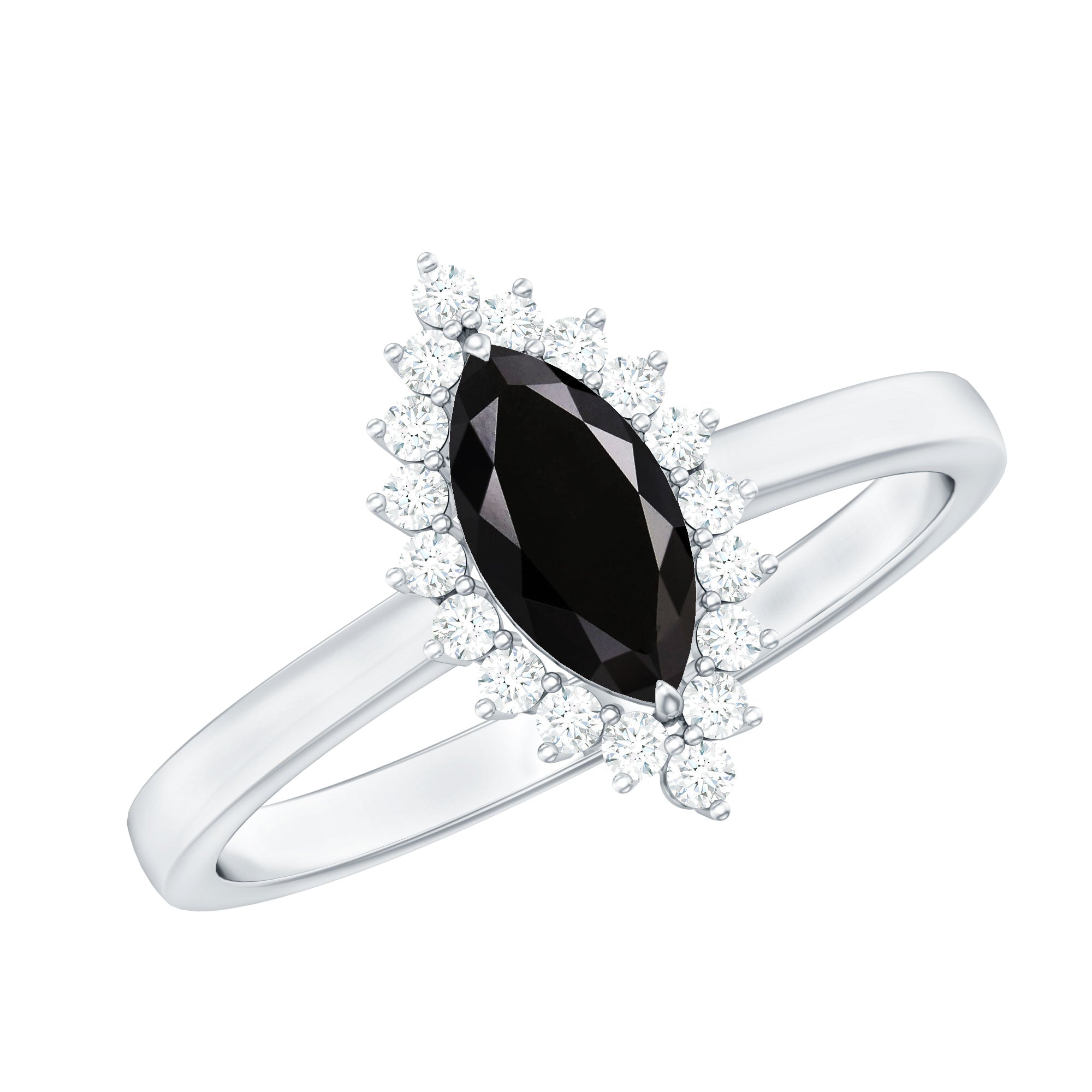 Marquise Cut Lab Grown Black Diamond Ring with Moissanite Halo