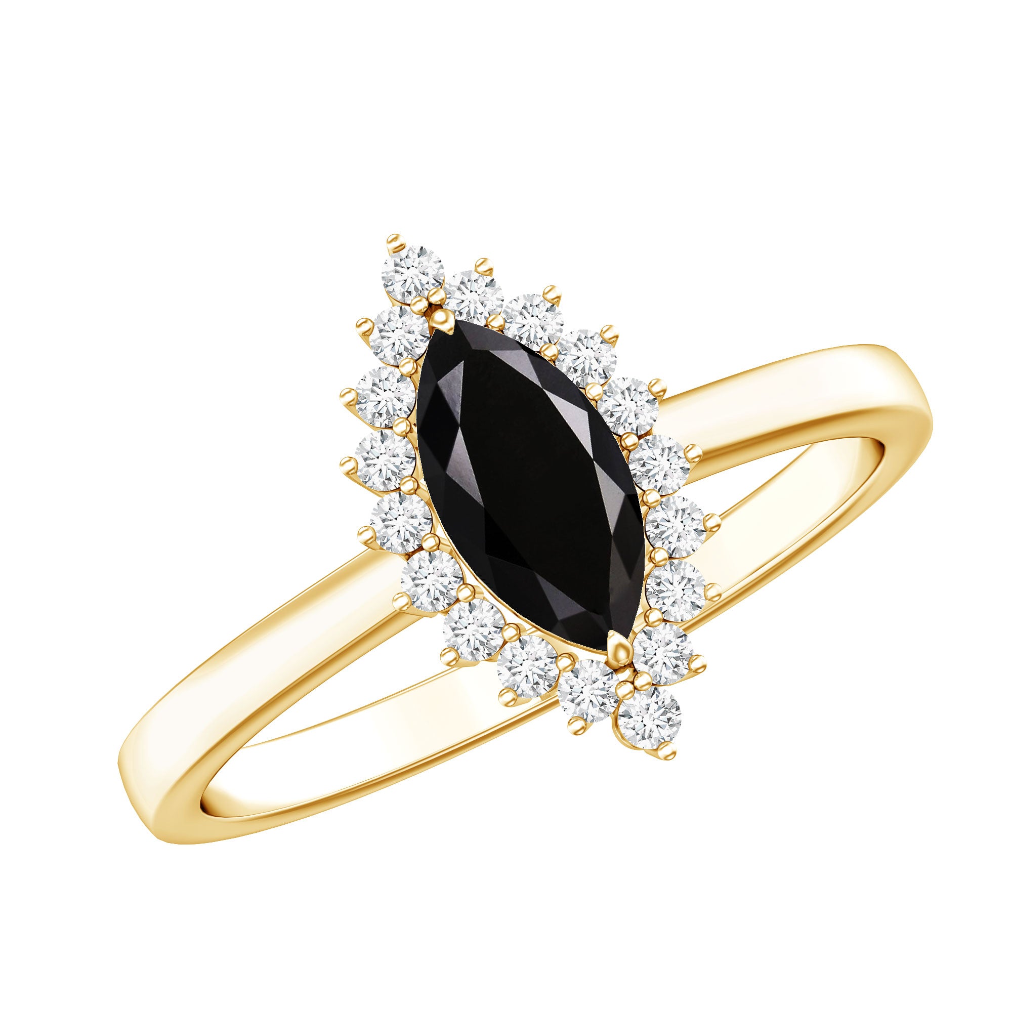 Certified 0.8 Carat Lab Grown Black Diamond Marquise Engagement Ring with Halo AAAA ( Synthetic ) - Rosec Jewels